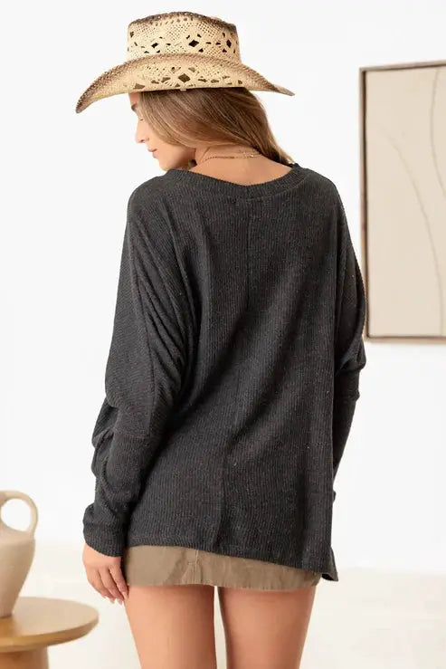 Cherish Flannel Dolman Long Sleeve Soft Sweater - Sweaters