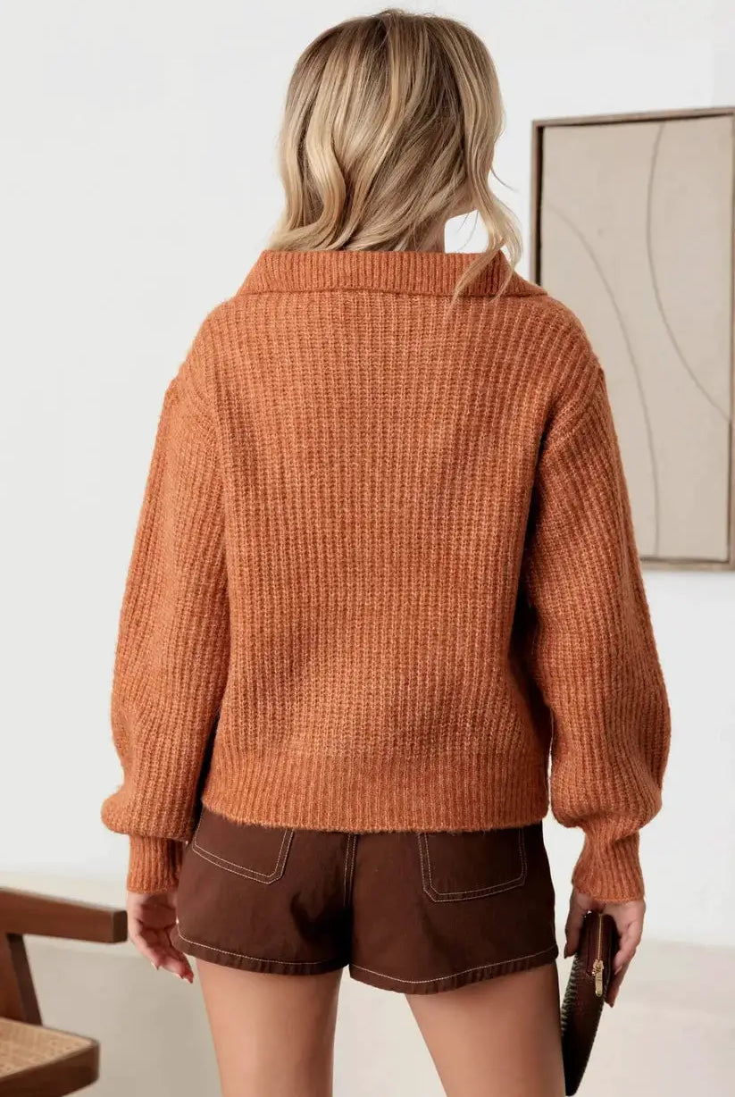 MABLE Mable 100% Wool Button-Up Neck Pullover Sweater - Sweaters sweater