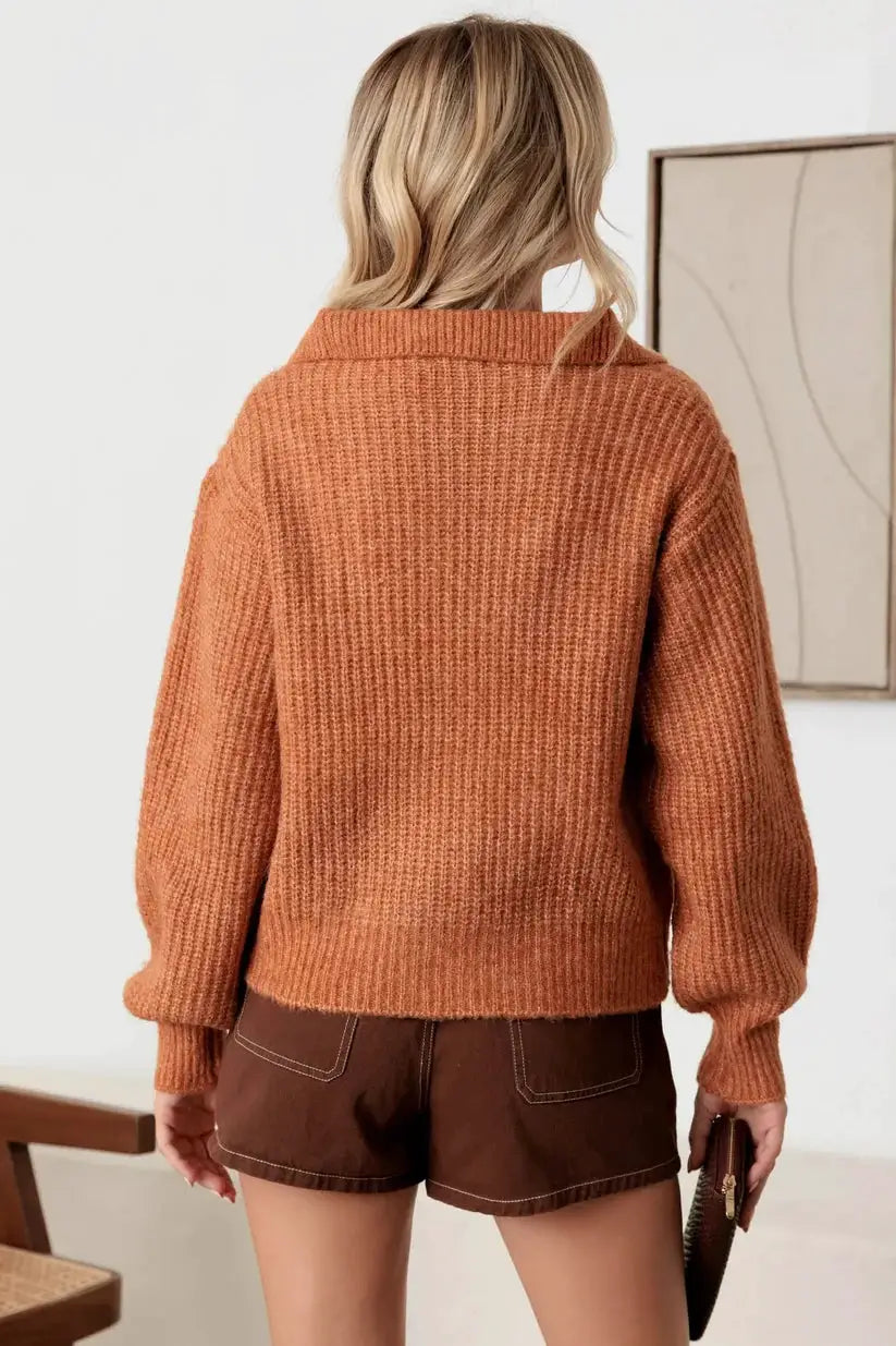 MABLE Mable 100% Wool Button-Up Neck Pullover Sweater - Sweaters sweater