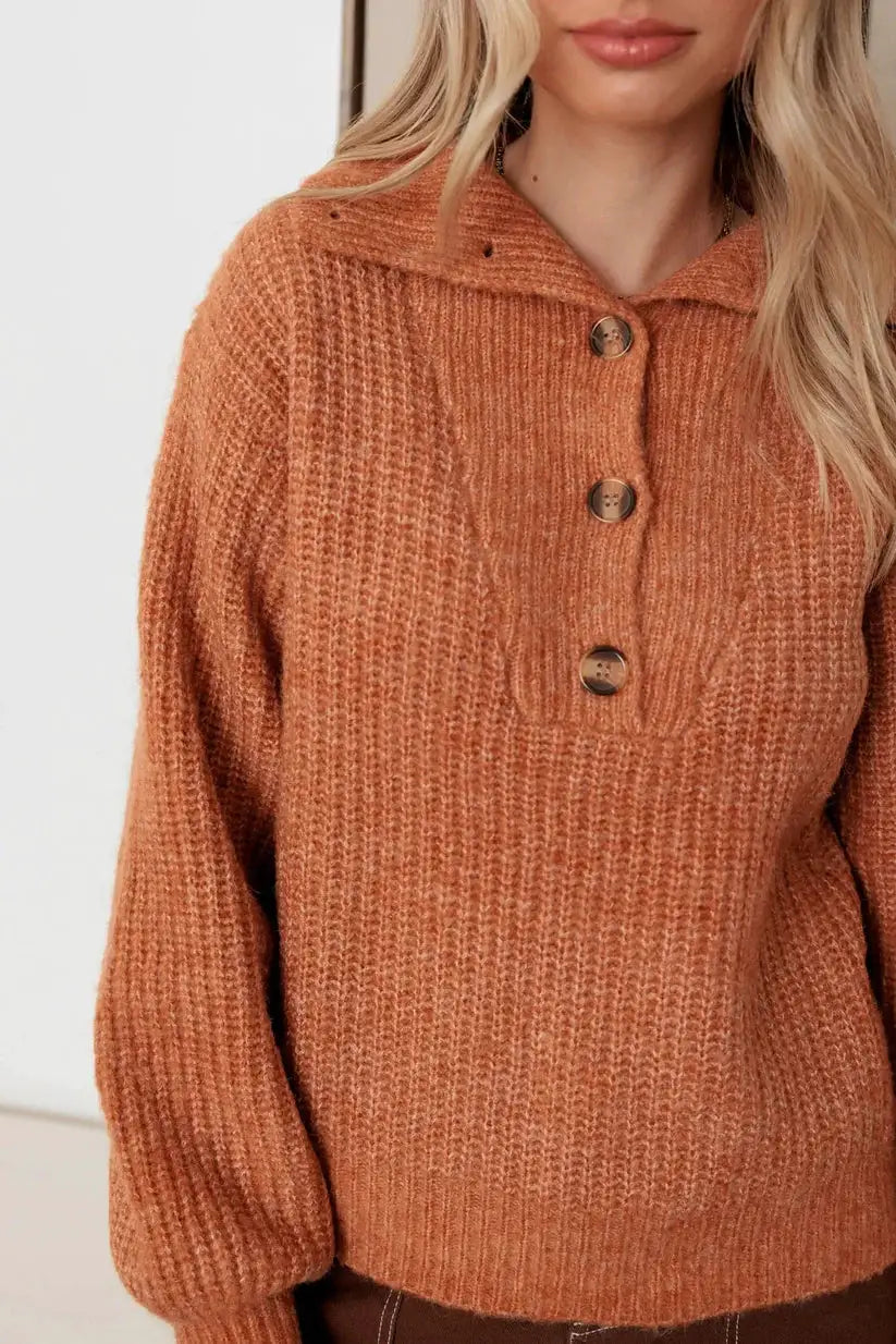 MABLE Mable 100% Wool Button-Up Neck Pullover Sweater - Sweaters sweater