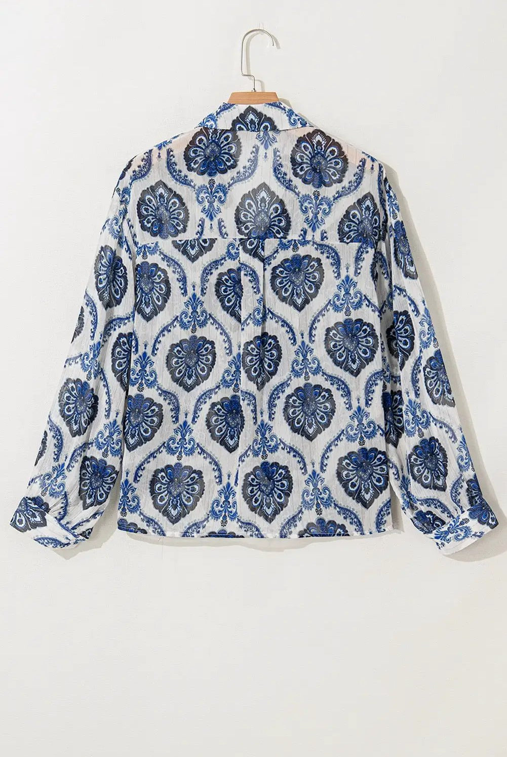 Grateful Threads Boutique Indigo Medallion Boho Button-Down Blouse - Blouses Blue Tribal Pattern Buttoned Front Loose Shirt