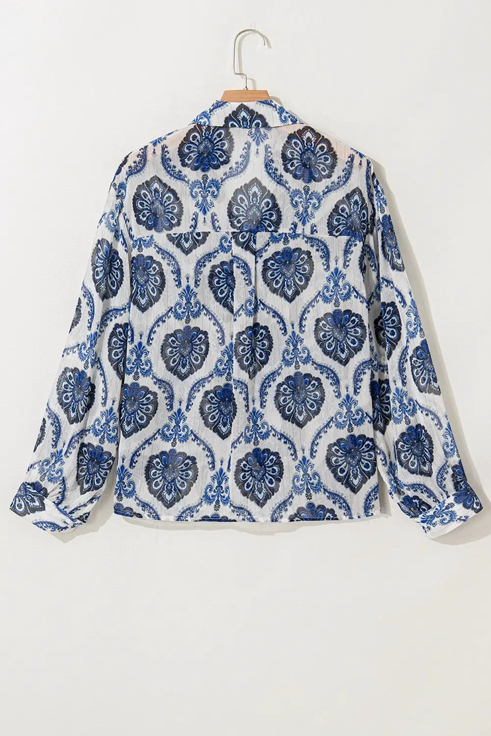 Grateful Threads Boutique Indigo Medallion Boho Button-Down Blouse - Blouses Blue Tribal Pattern Buttoned Front Loose Shirt