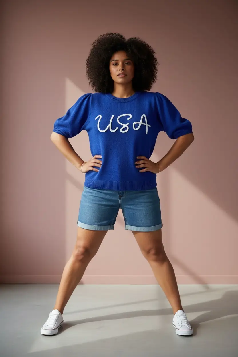 Haptics The Land That I Love USA Bubble Sleeve Knit Top - Curvy - Sweaters