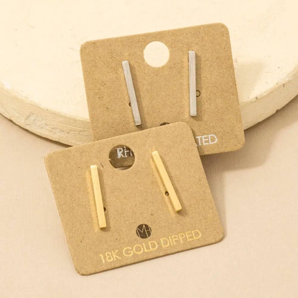 Fame Accessories Rhodium Plated Dainty Bar Stud Earrings: Large - Earrings