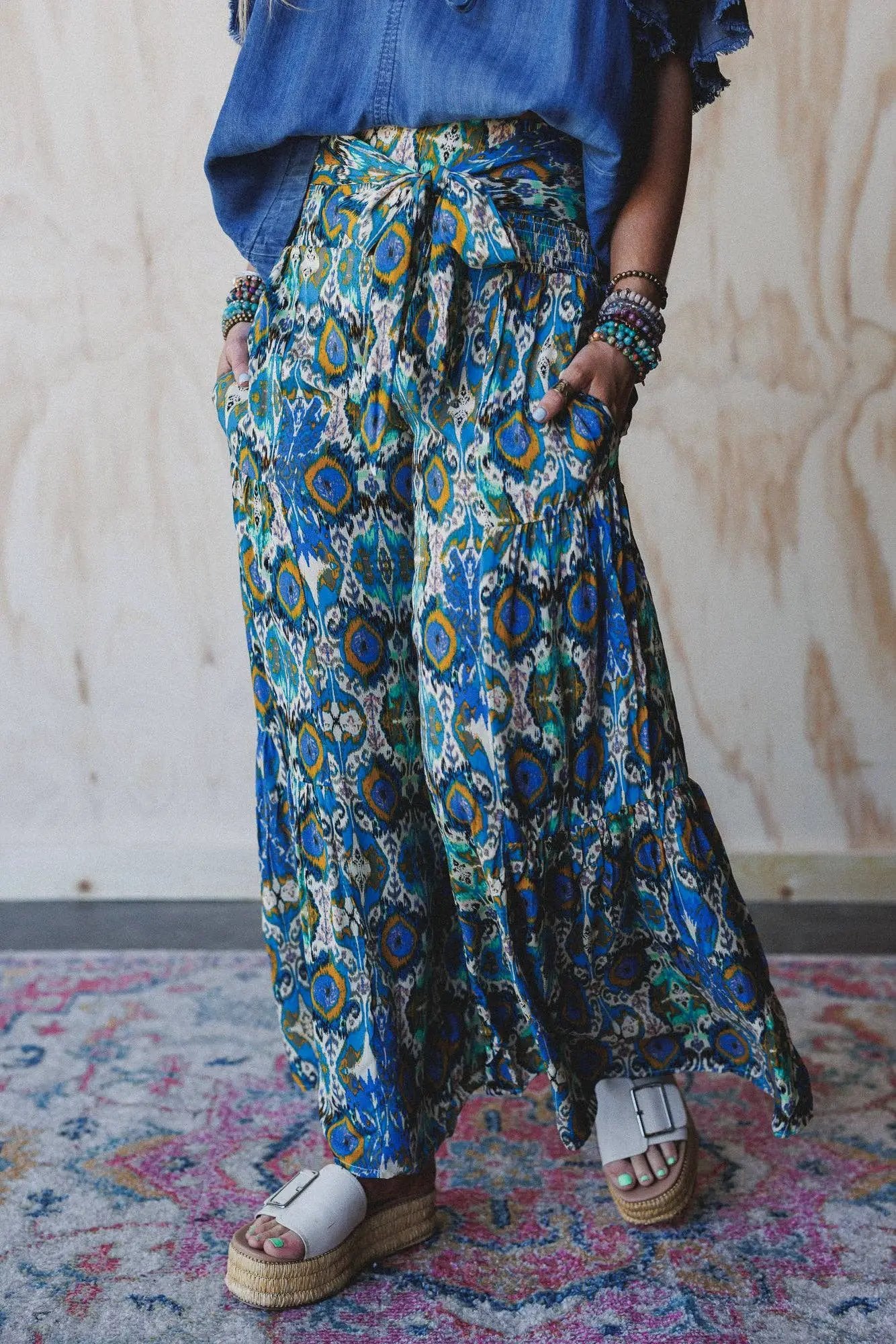 Three Bird Nest Three Bird Nest - Secret Admirer Blue Multi Printed Pants - Pants bottoms-pants