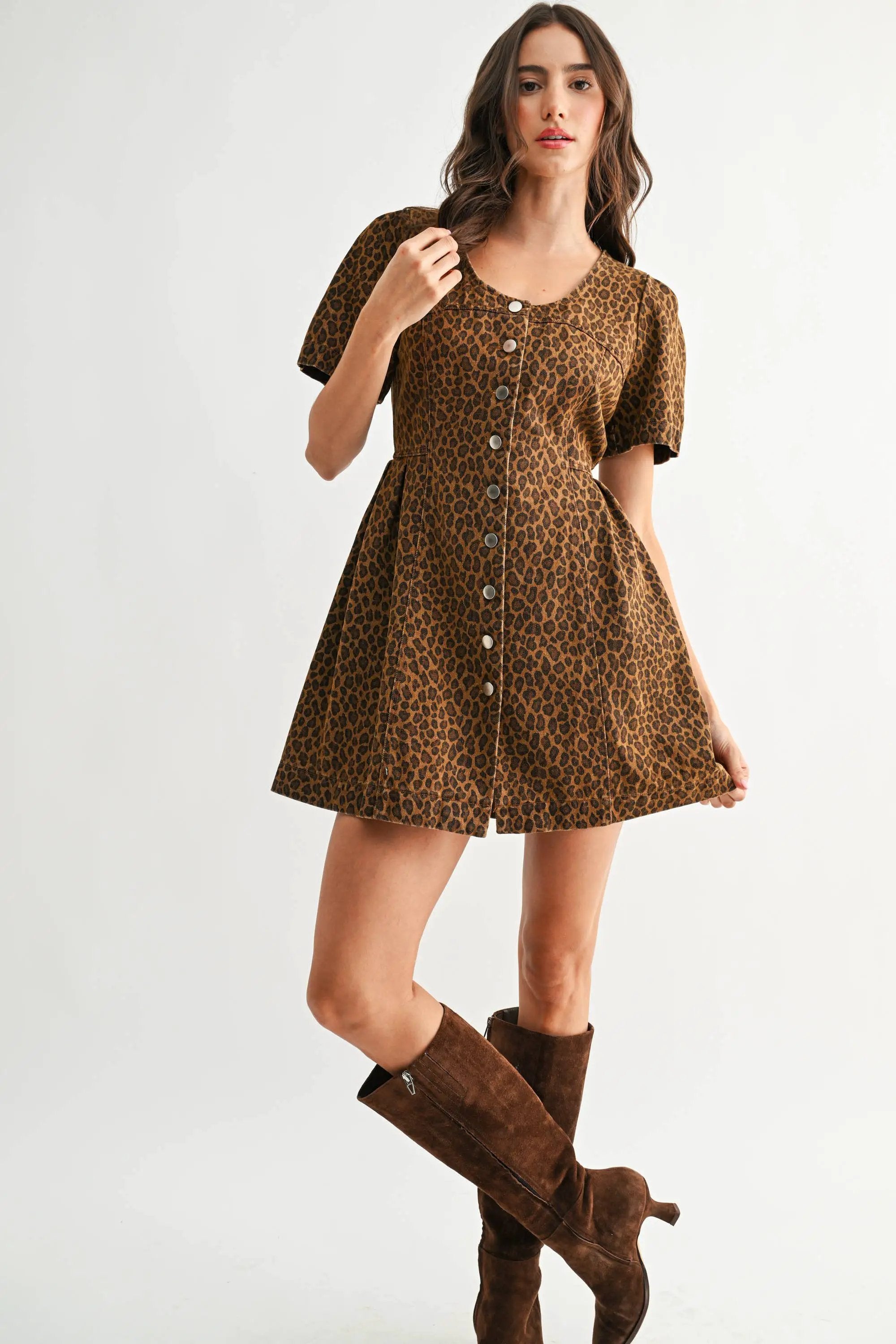 Camellia The Untamed Grace Leopard Button-Front Mini Dress - Dresses dress