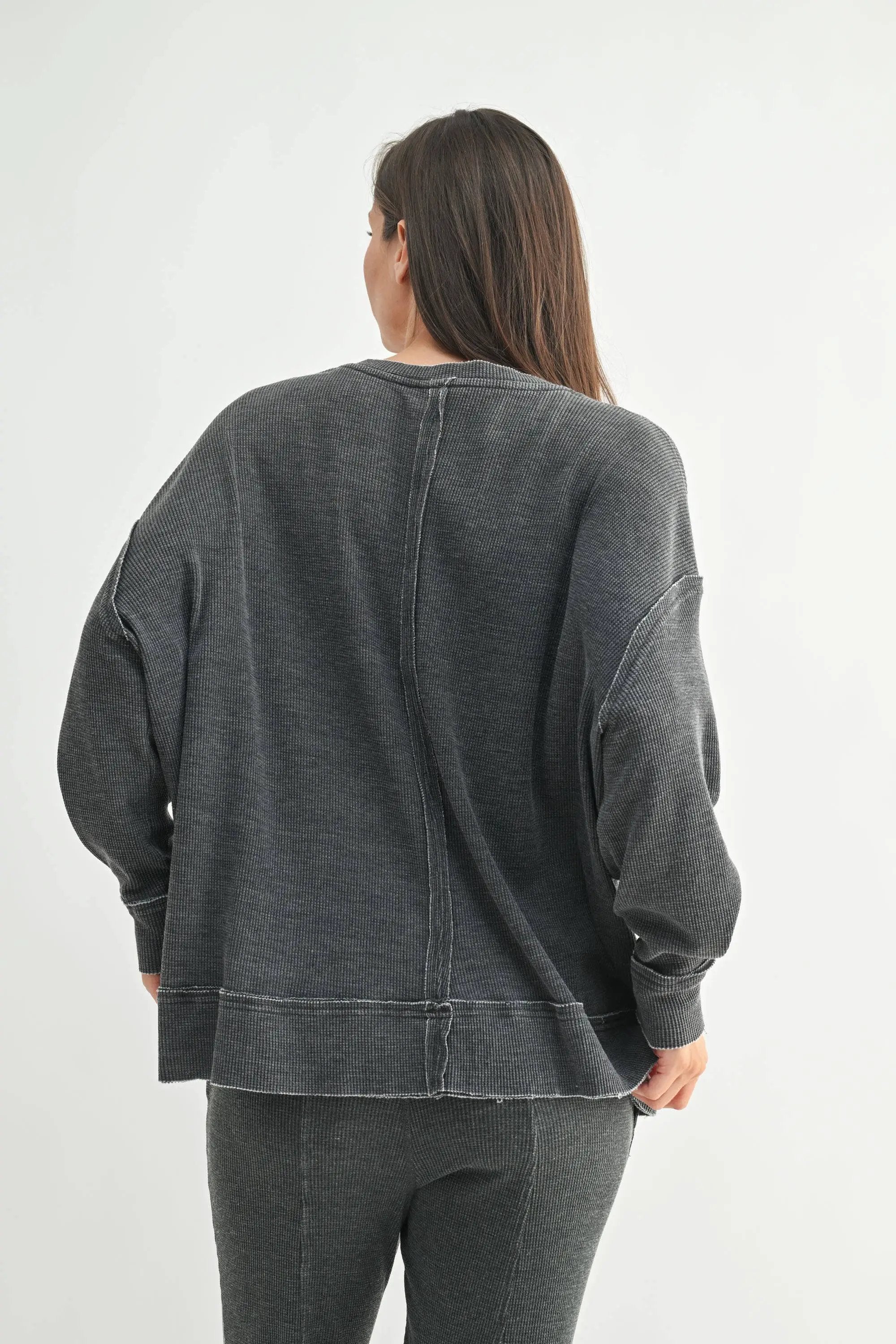 Mono B Mono B - Cotton Blend Waffle Knit Oversized Long Sleeve - Sweatshirts Mono B - Cotton Blend Waffle Knit Oversized Long Sleeve