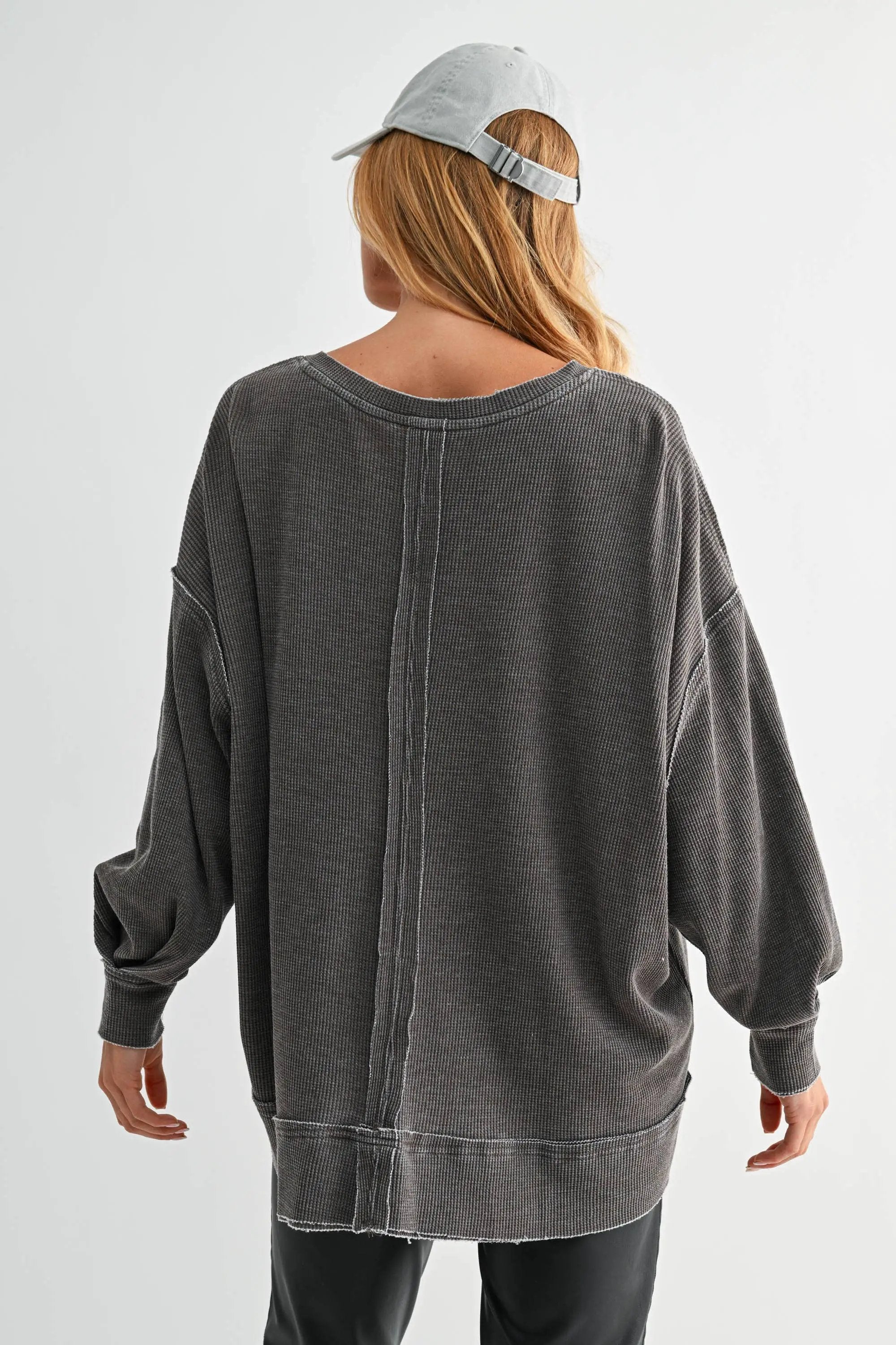 Mono B Mono B - Cotton Blend Waffle Knit Oversized Long Sleeve - Sweatshirts Mono B - Cotton Blend Waffle Knit Oversized Long Sleeve