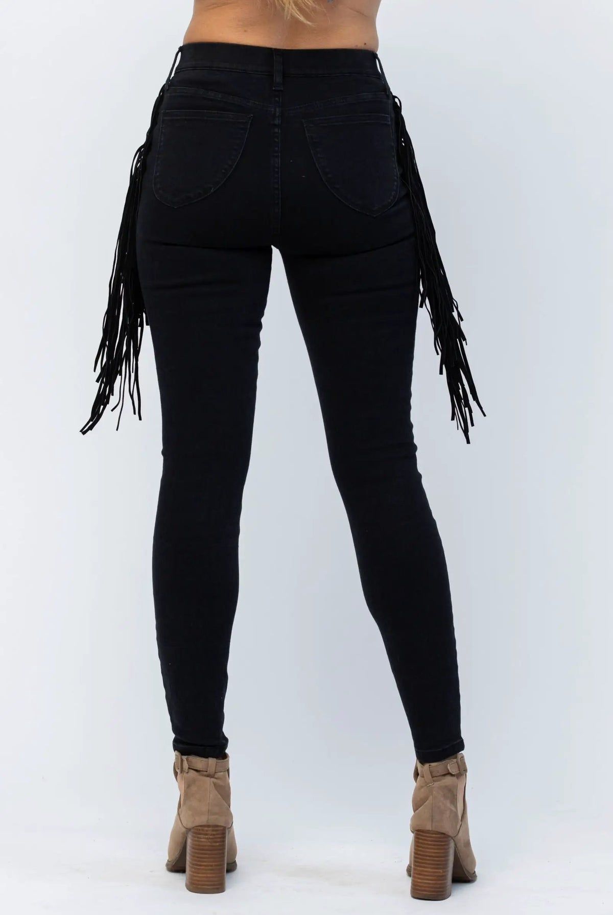 Judy Blue The Side Fringe Skinny Mid Rise Jegging - Jeans Judy Blue Black Jeggings with Side Fringe Skinny Leg MId Rise