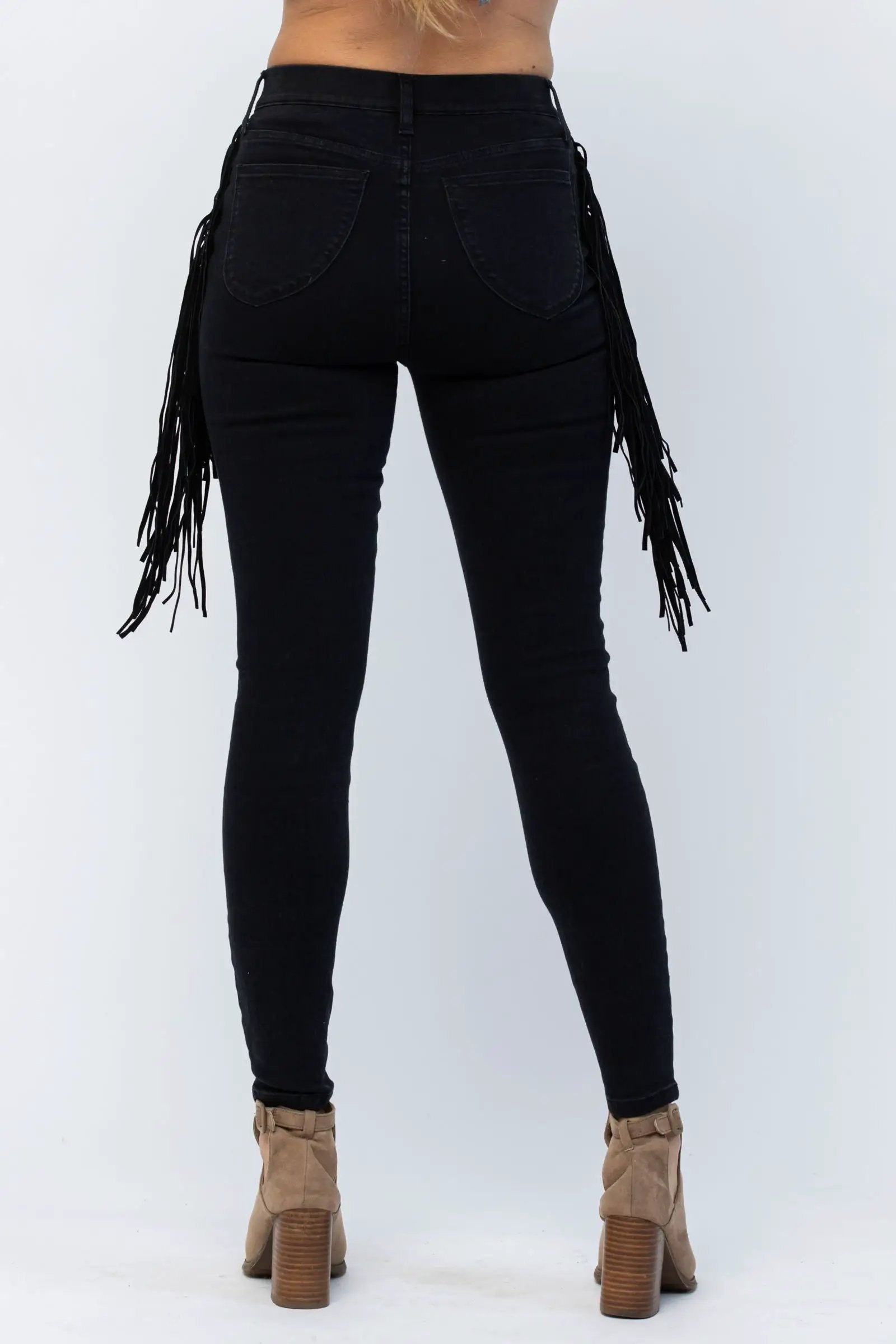 Judy Blue The Side Fringe Skinny Mid Rise Jegging - Jeans Judy Blue Black Jeggings with Side Fringe Skinny Leg MId Rise