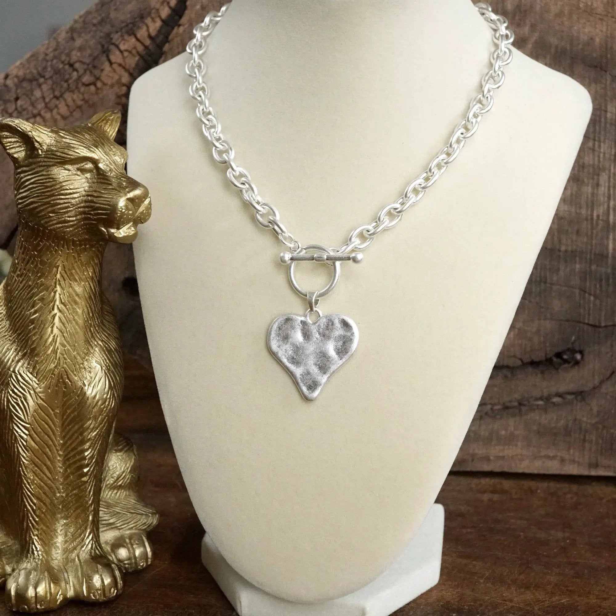 PennyLine inc The Boho Hammered Heart Toggle Necklace: Rustic Silver - Necklaces