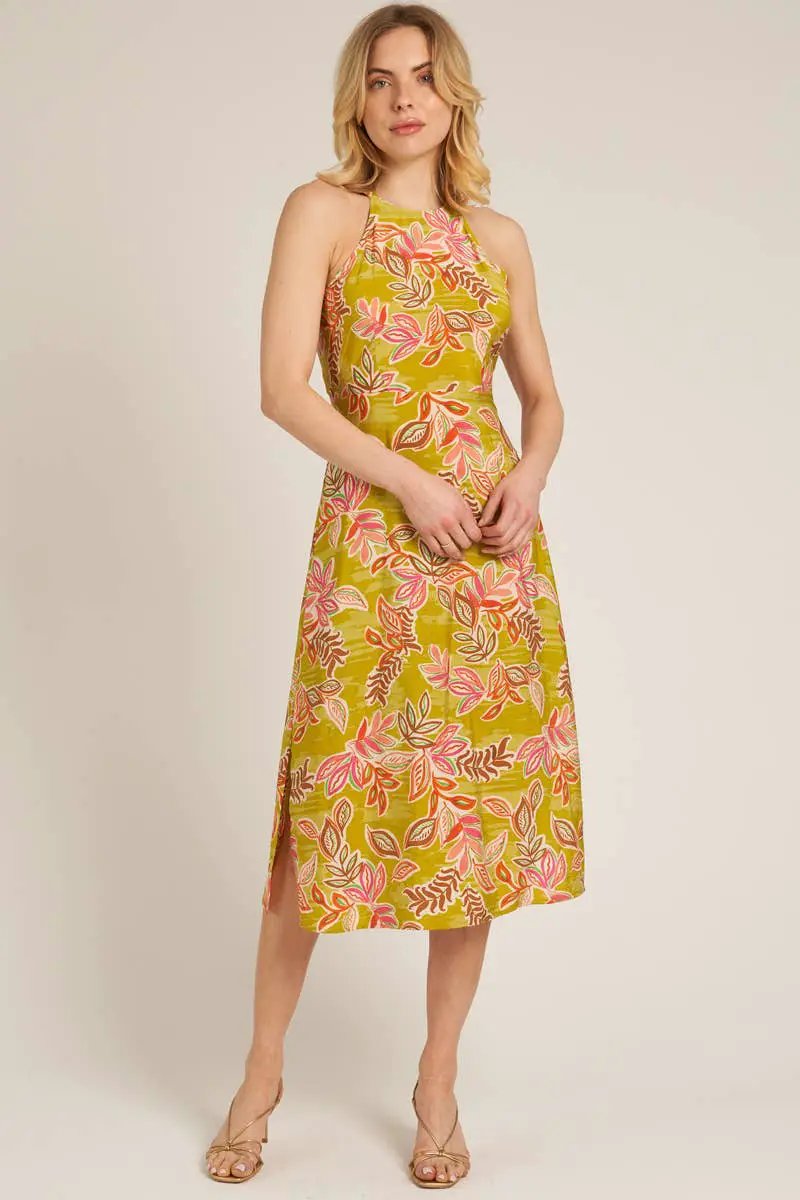 En Crème En Crème Lime Printed Halter Neck Lace-Up Back Midi Dress - Dresses halter neck lace-up back mini dress