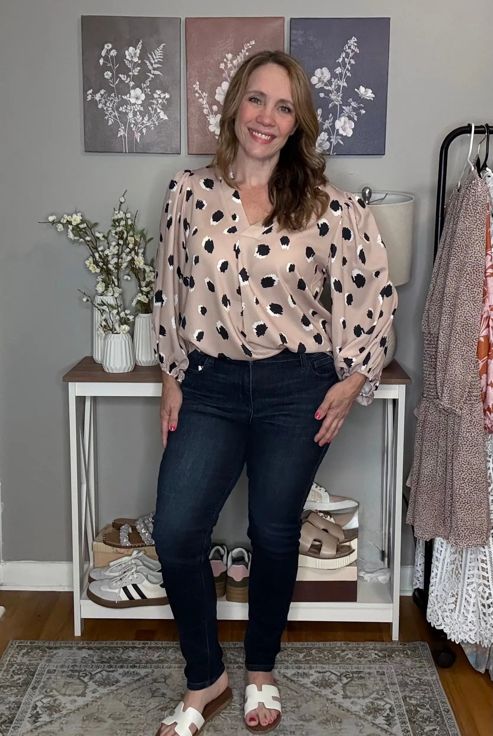 Grateful Threads Boutique Khaki Classic Leopard V-Neck Bracelet Sleeve Blouse - Blouses Leopard V Neck Blouse