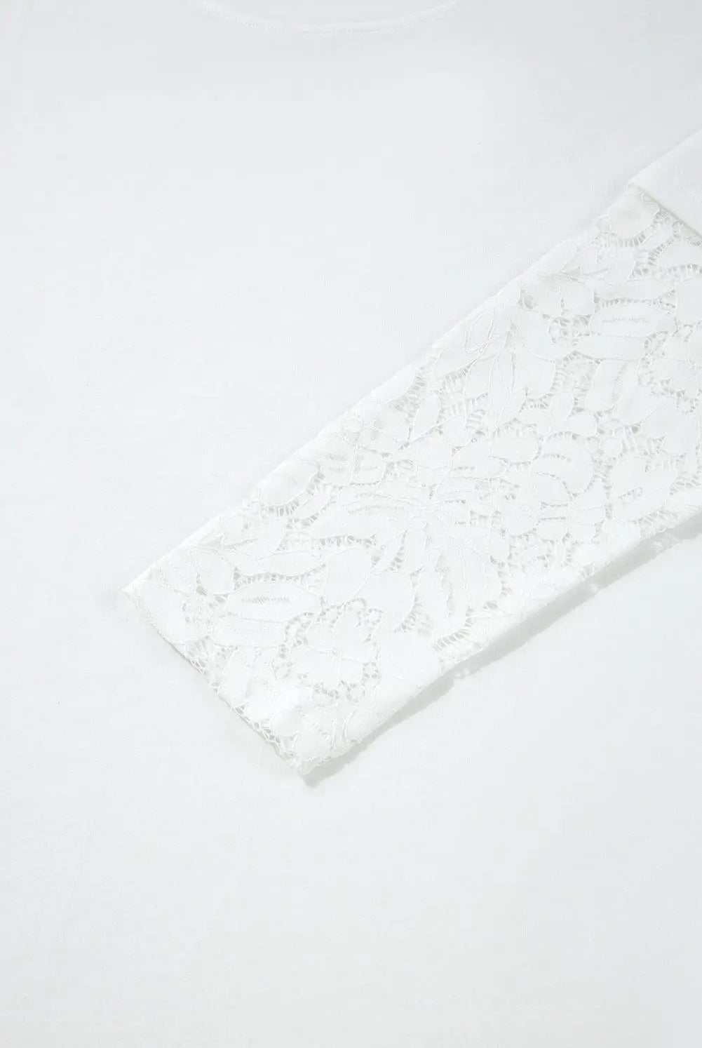 Grateful Threads Boutique White Lace Long Sleeve Insert Drop Shoulder Tee - T-Shirts lace sleeve white tee