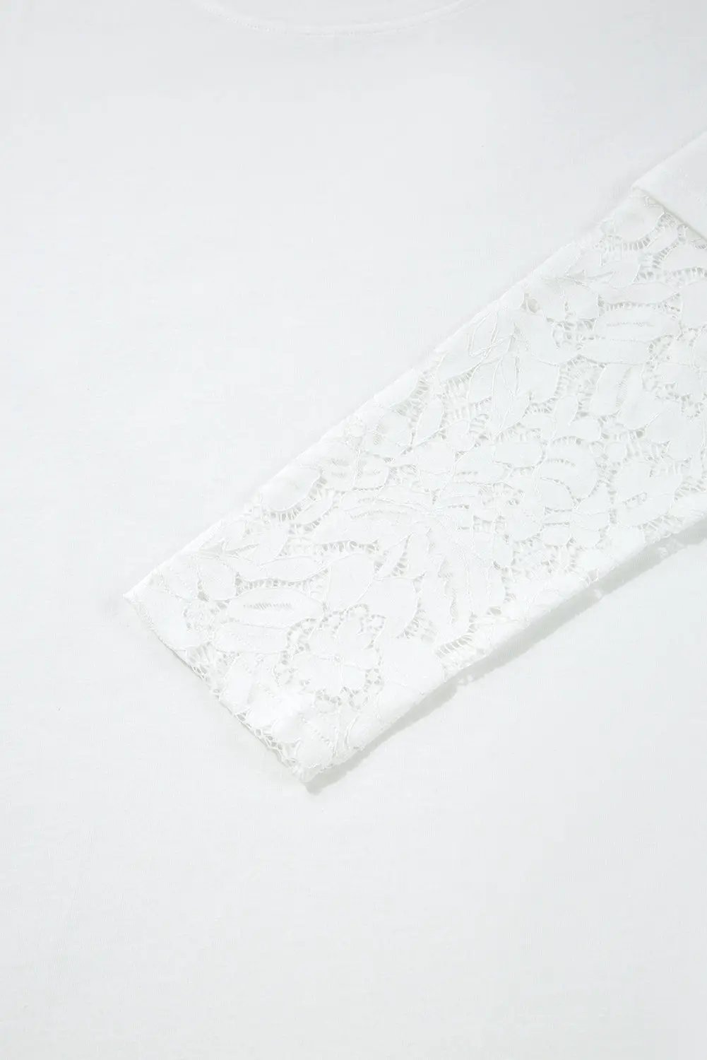 Grateful Threads Boutique White Lace Long Sleeve Insert Drop Shoulder Tee - T-Shirts lace sleeve white tee