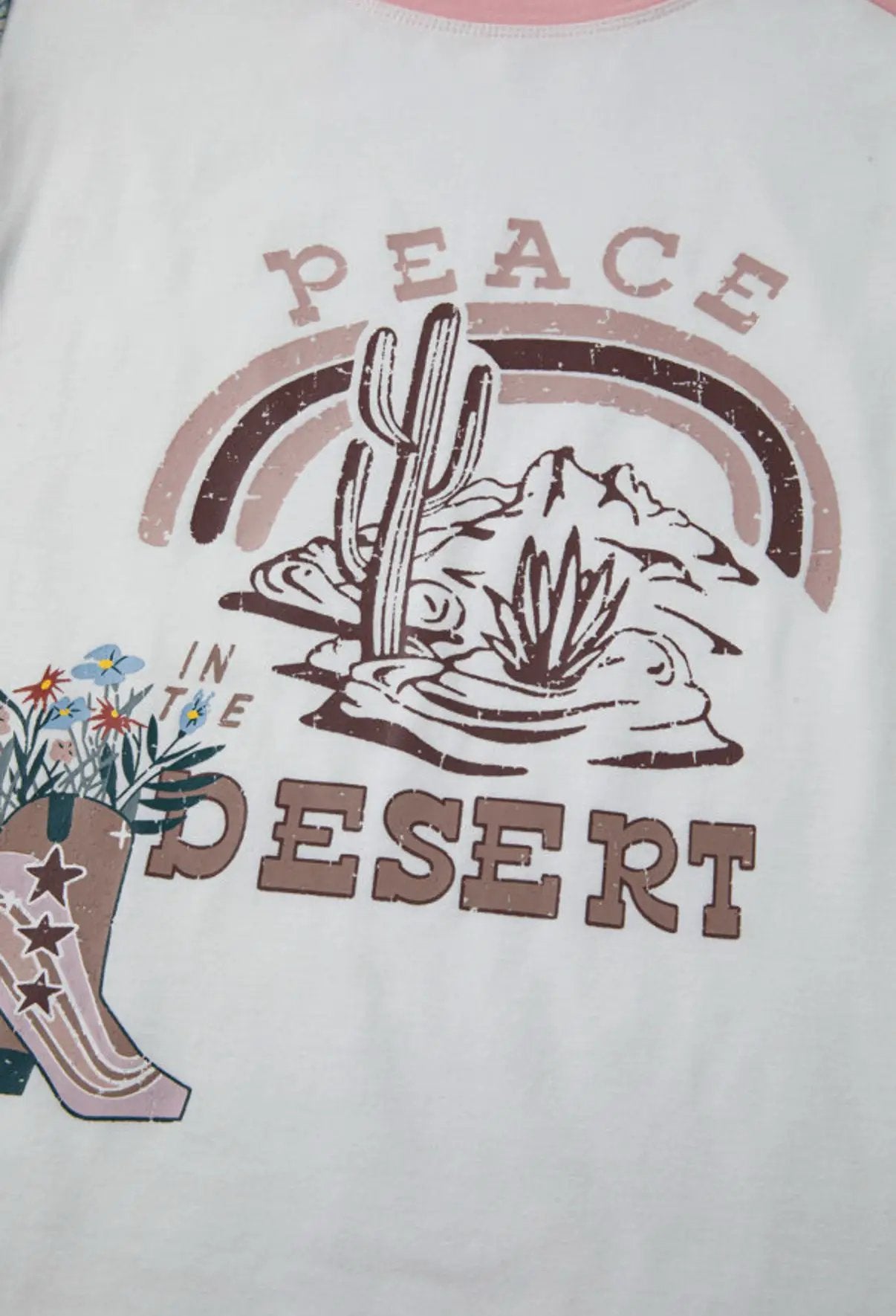 Grateful Threads Boutique Multicolor Asymmetric Printed Patchwork Sleeve Peace Desert Graphic Top - T-Shirts Multicolour Asymmetric Printed Patchwork Sleeve Peace Desert Graphic Top