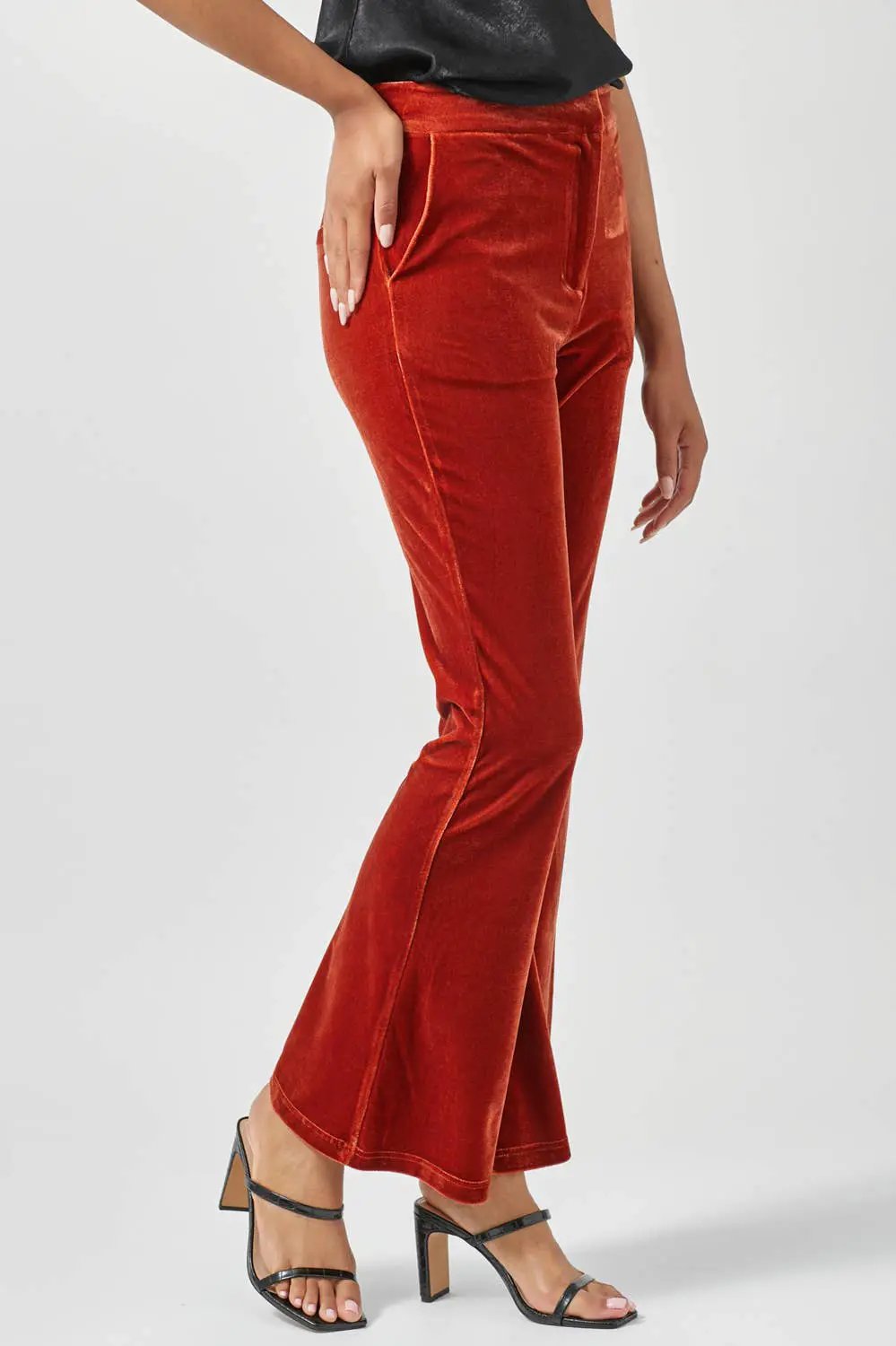 Mystree Mystree - Sunset Glow Velvet Flare Trousers - Trousers