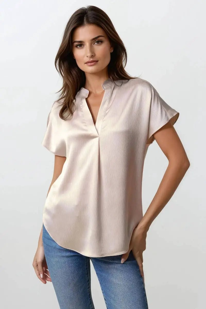 Naked Zebra The Drop Shoulder Blouse: Beige - Blouses