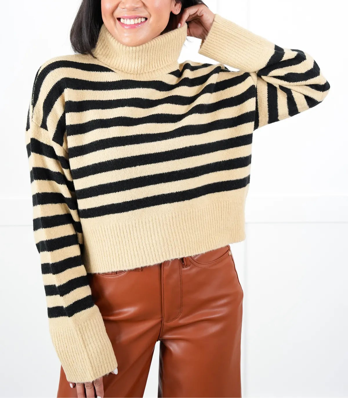 HYFVE HYFIVE Neutral Hour Striped Turtleneck Sweater - Sweaters