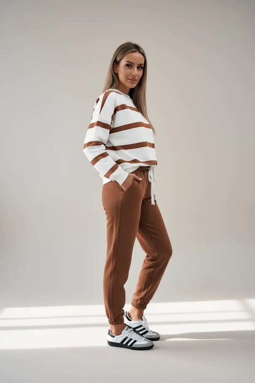 Grateful Threads Boutique Weekend Stripe Cozy Jogger Set - Outfit Sets Drop Shoulder Pullover and Jogger Pants Set