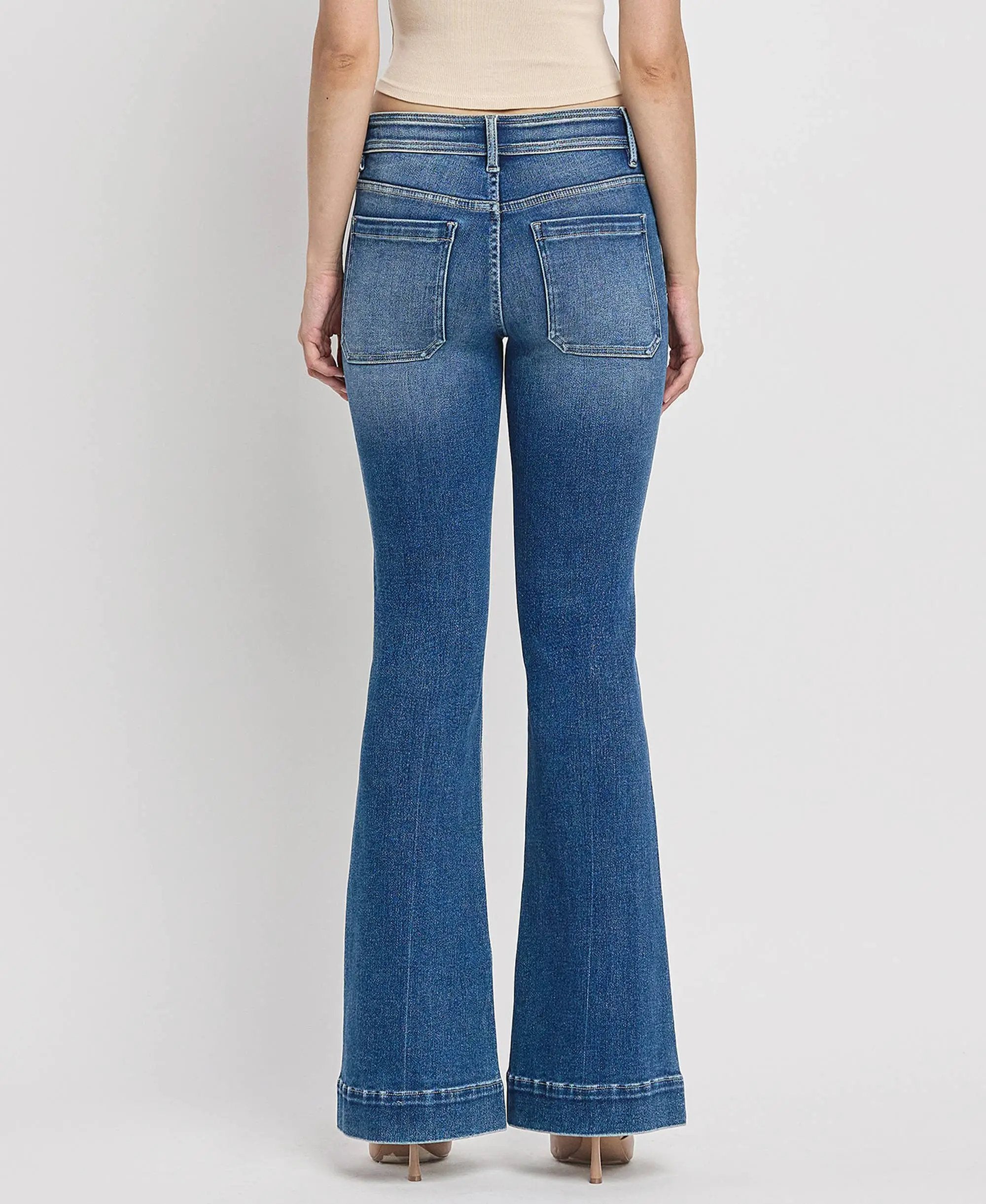 VERVET by FLYING MONKEY Mid Rise Trouser Hem Flare Jeans - Jeans