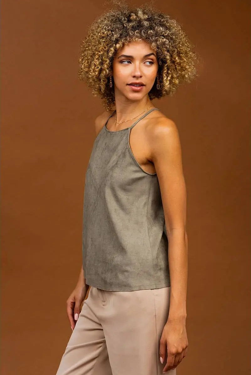 Naked Zebra The Faux Suede Tank Top: Olive - Tank Tops
