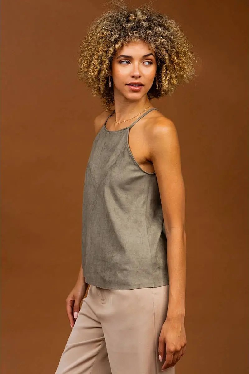 Naked Zebra The Faux Suede Tank Top: Olive - Tank Tops