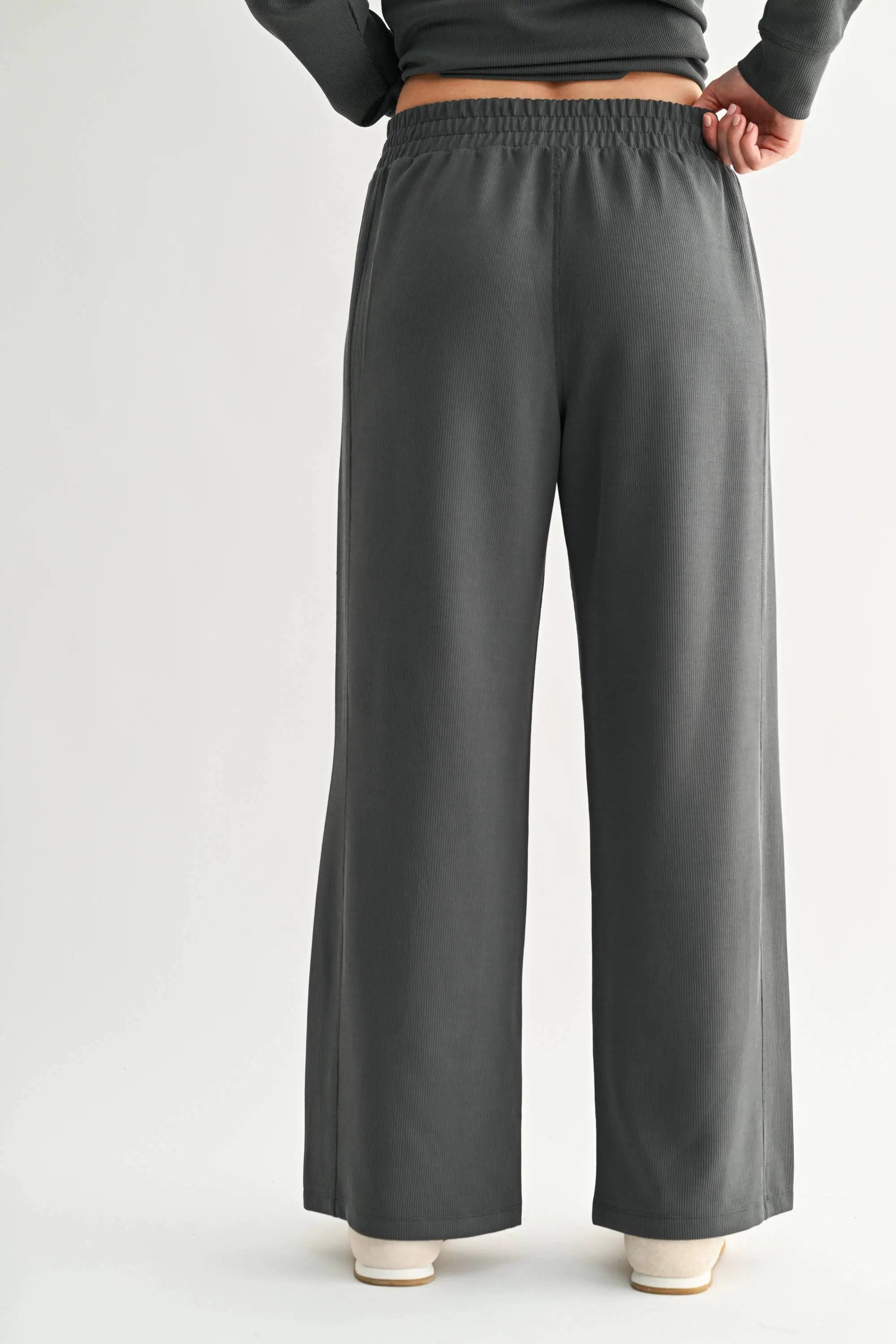 Mono B Mono B - Luxe Sand Wash Rib Wide-Leg Pants - Trousers Mono B - Luxe Sand Wash Rib Wide-Leg Pants