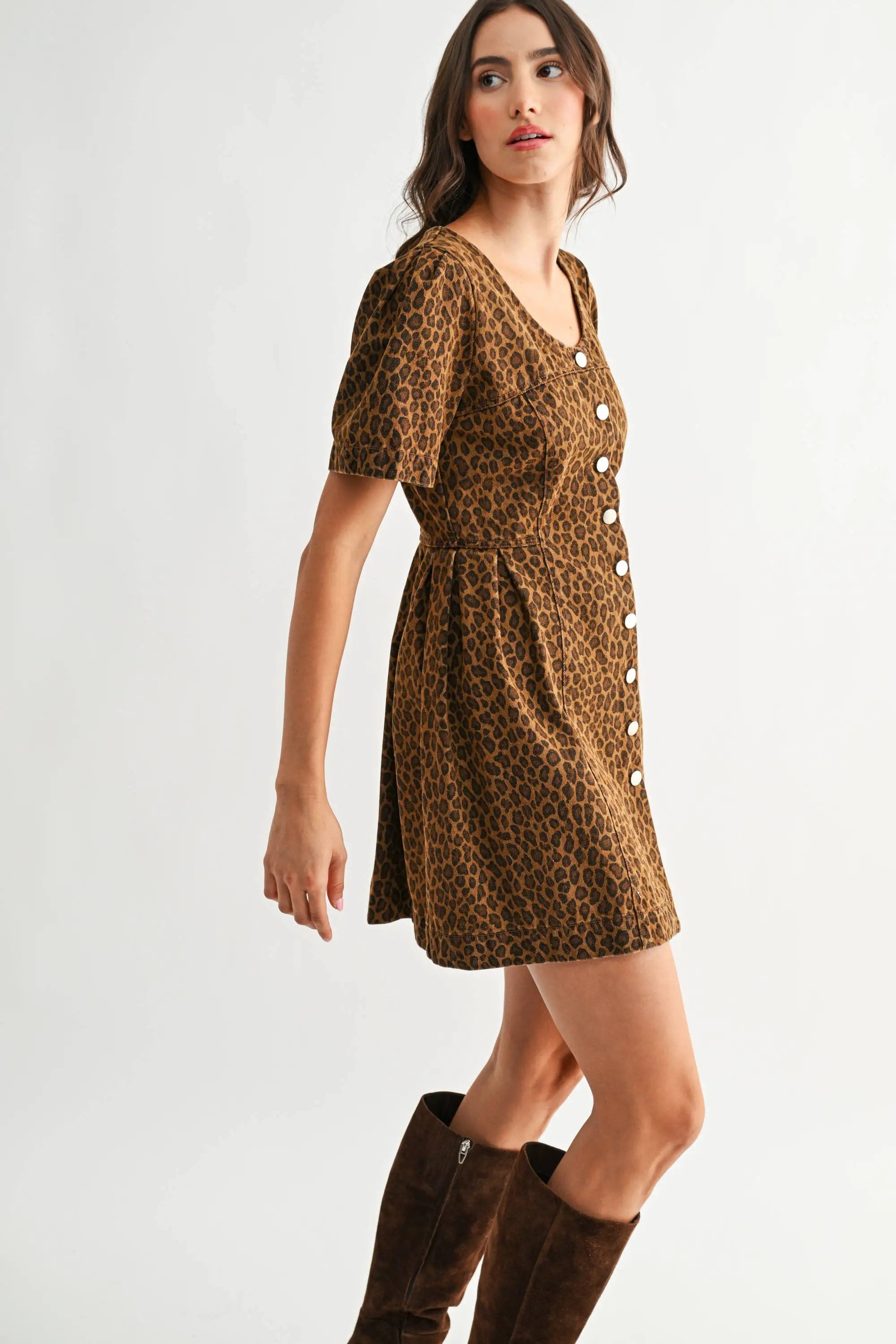Camellia The Untamed Grace Leopard Button-Front Mini Dress - Dresses dress