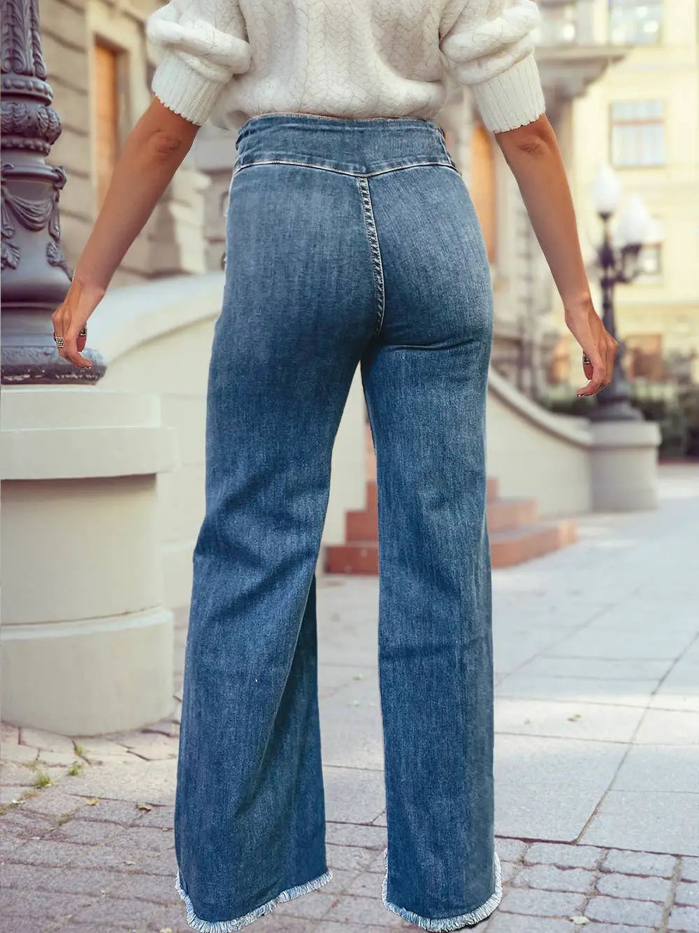 1 the Woman High Waist Button Fly Seamed Raw Hem Flare Jeans - Jeans