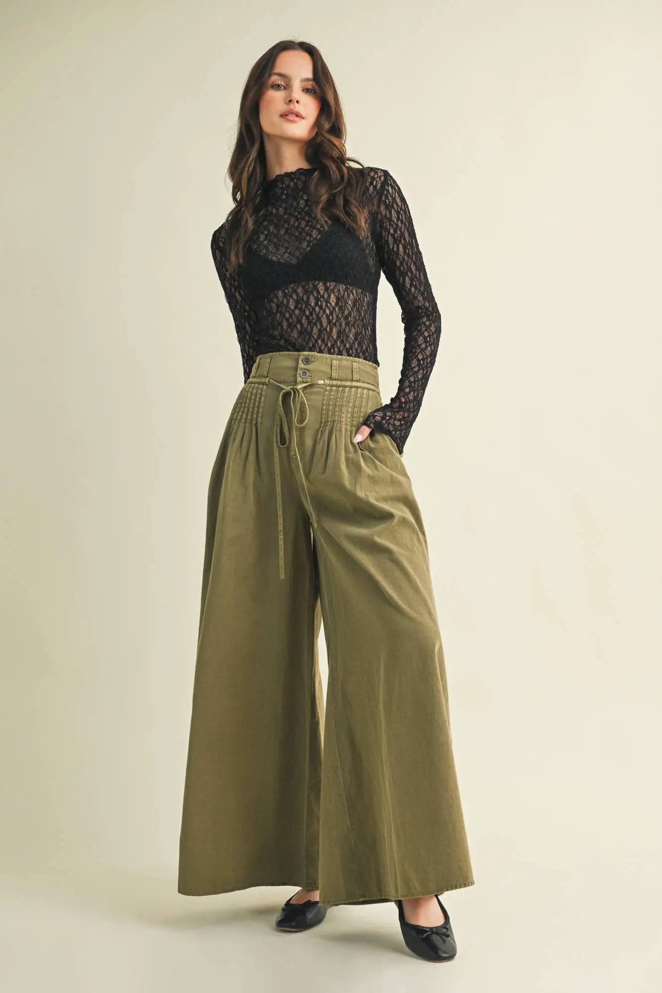 Mustard Seed The Olive Pintuck Wide Leg Pants - Trousers