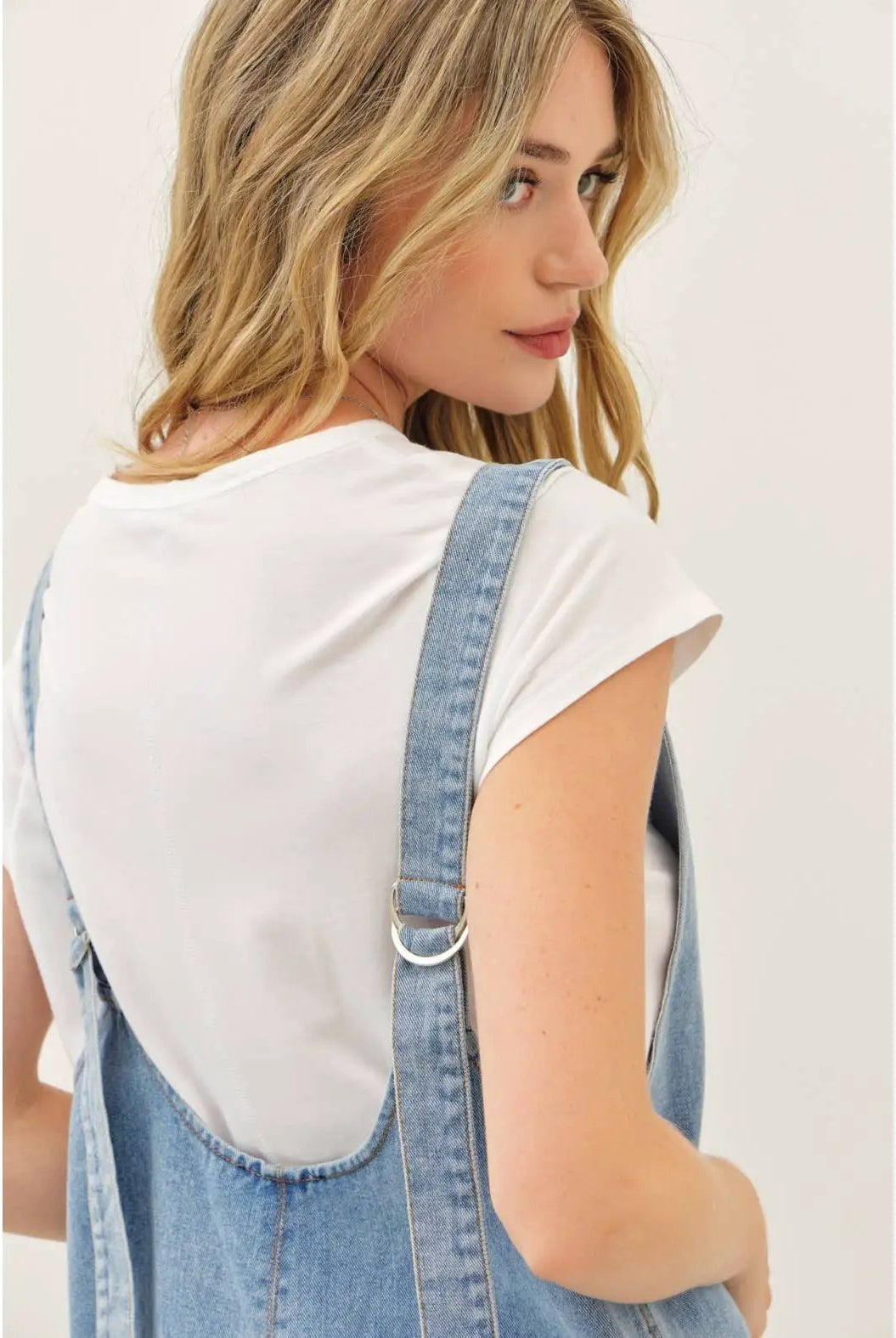 idem ditto RELAXED FIT WASHED DENIM ROMPER WITH FRONT POCKETS - One-Pieces