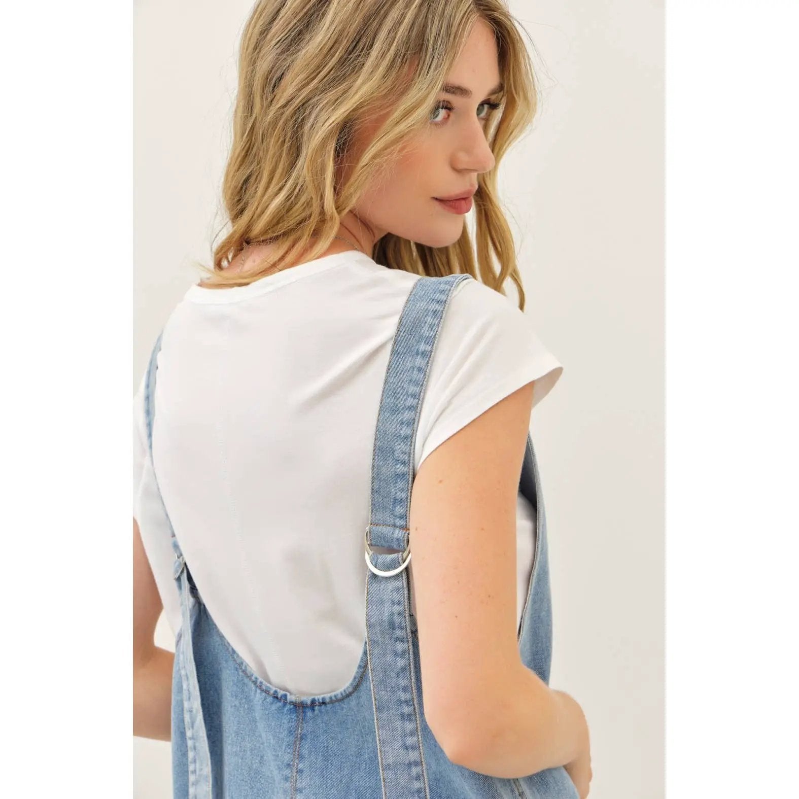 idem ditto RELAXED FIT WASHED DENIM ROMPER WITH FRONT POCKETS - One-Pieces