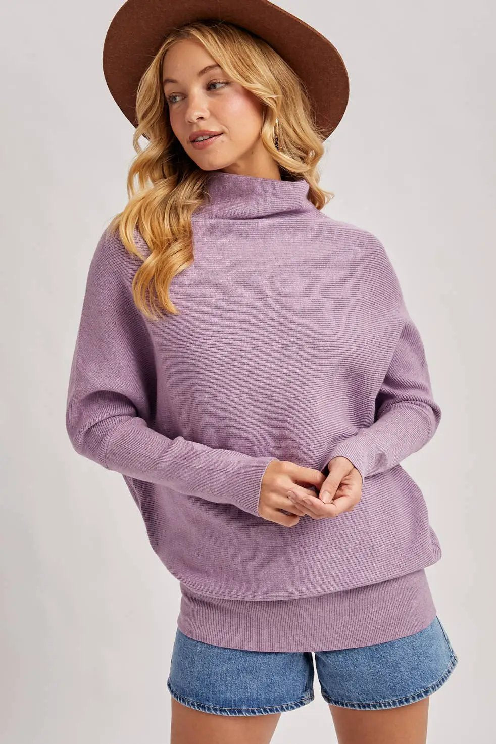 Bluivy Bluivy - Lavender Drift Slouch-Neck Dolman Knit Pullover - Sweaters