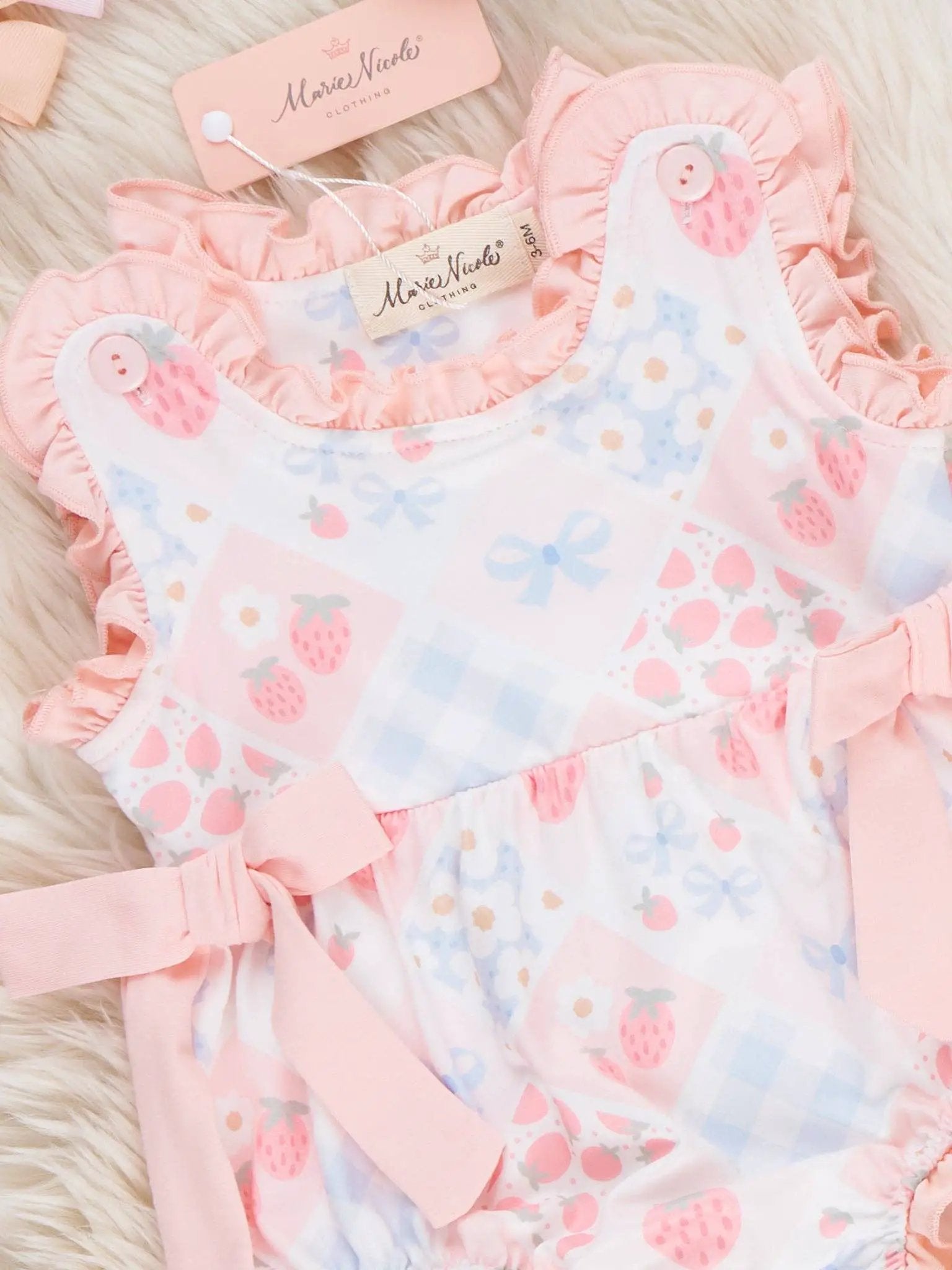 Marie Nicole Clothing Marie Nicole Clothing - Strawberry Sherbet Ruffle Bubble Romper - Baby One-Pieces