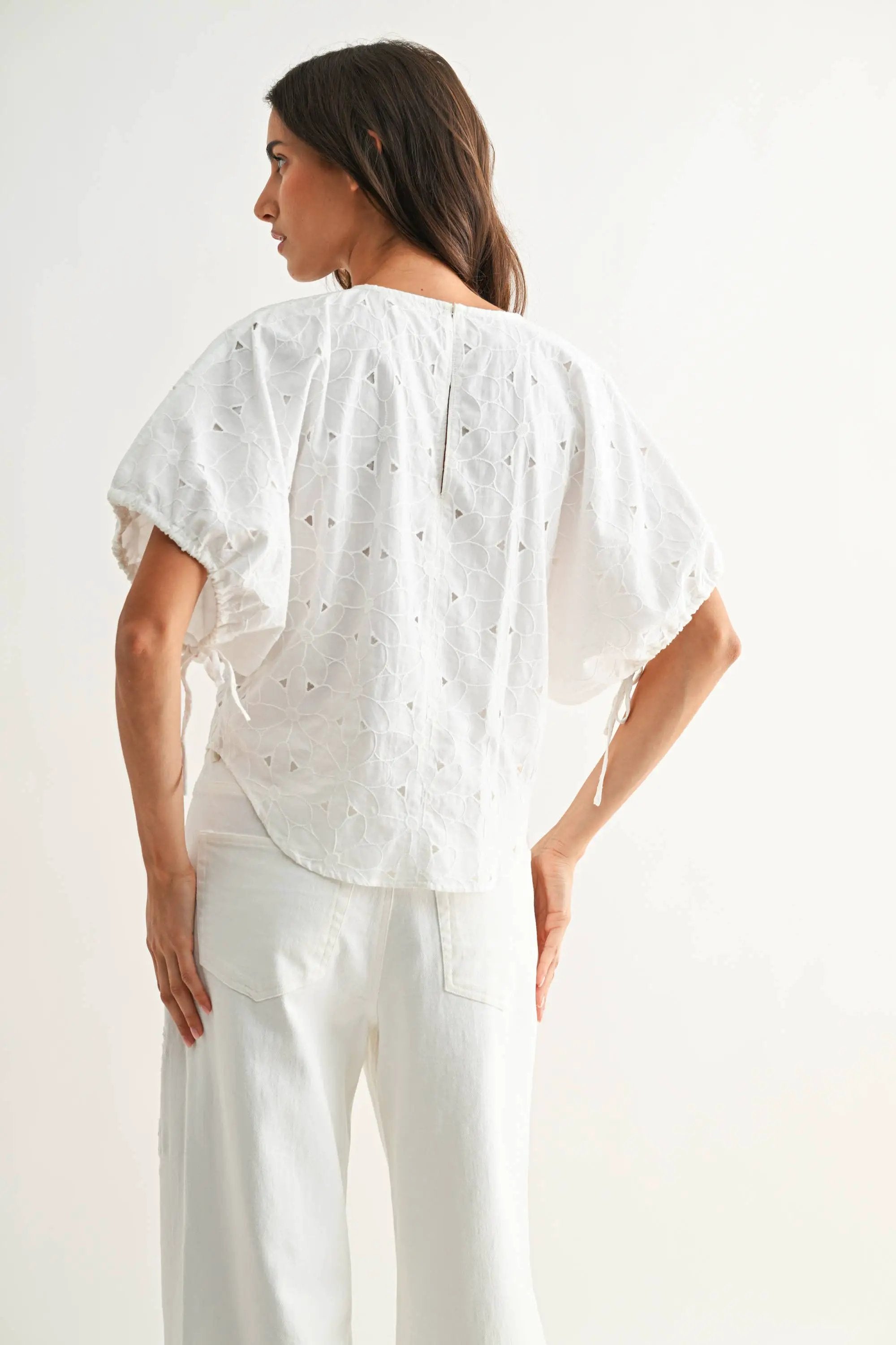 Camellia The Heirloom Stitch Floral Eyelet Cotton Top – Off White - Blouses