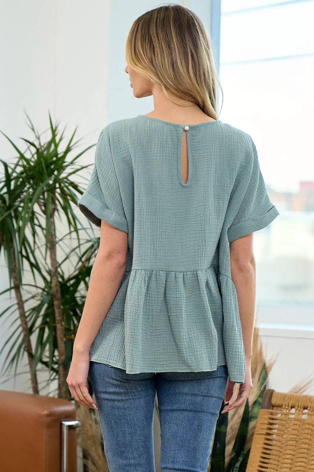 lovely melody Cotton Double Gauze Solid Babydoll Blouse - Blouses cotton gauze babydoll blouse