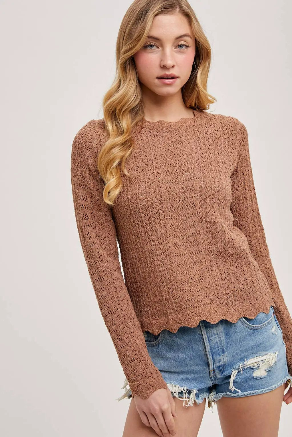 Bluivy The Desert Bloom Pointelle Open-Knit Top - Sweaters