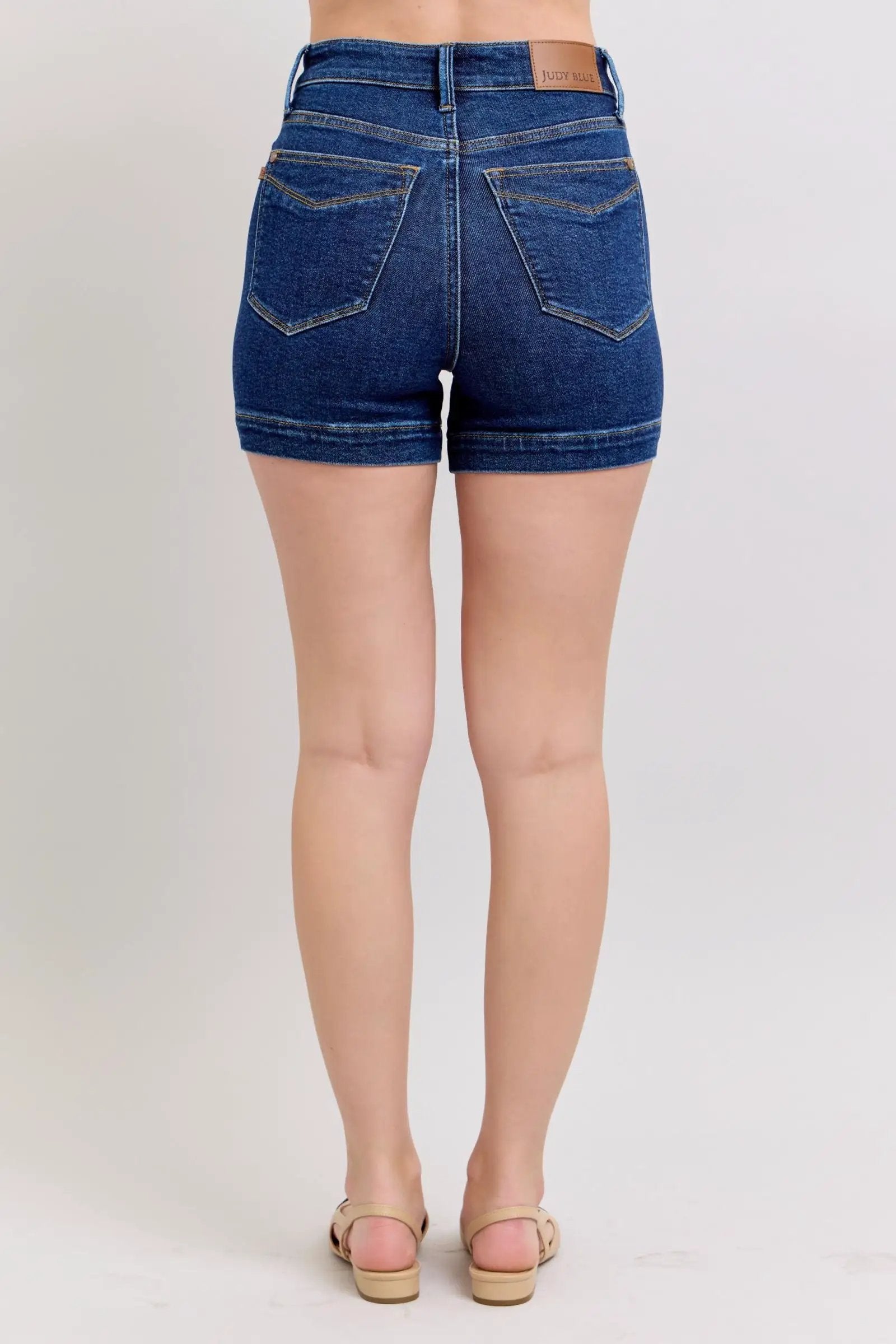 Judy Blue The High Waist Tummy Control Dark Wash Denim Shorts - Shorts Judy Blue High Waisted Tummy Control Dark Blue Shorts