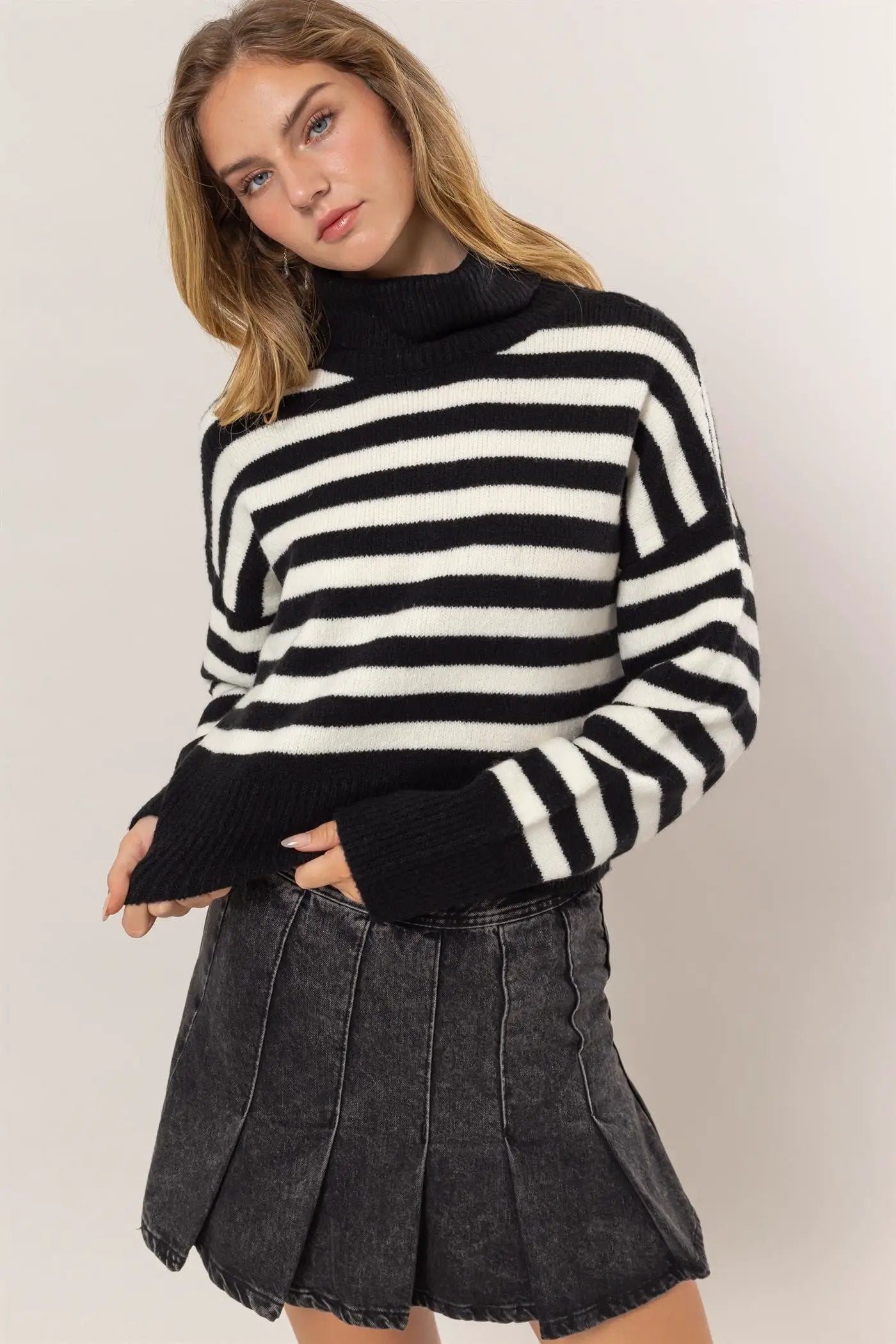 HYFVE HYFIVE Neutral Hour Striped Turtleneck Sweater - Sweaters