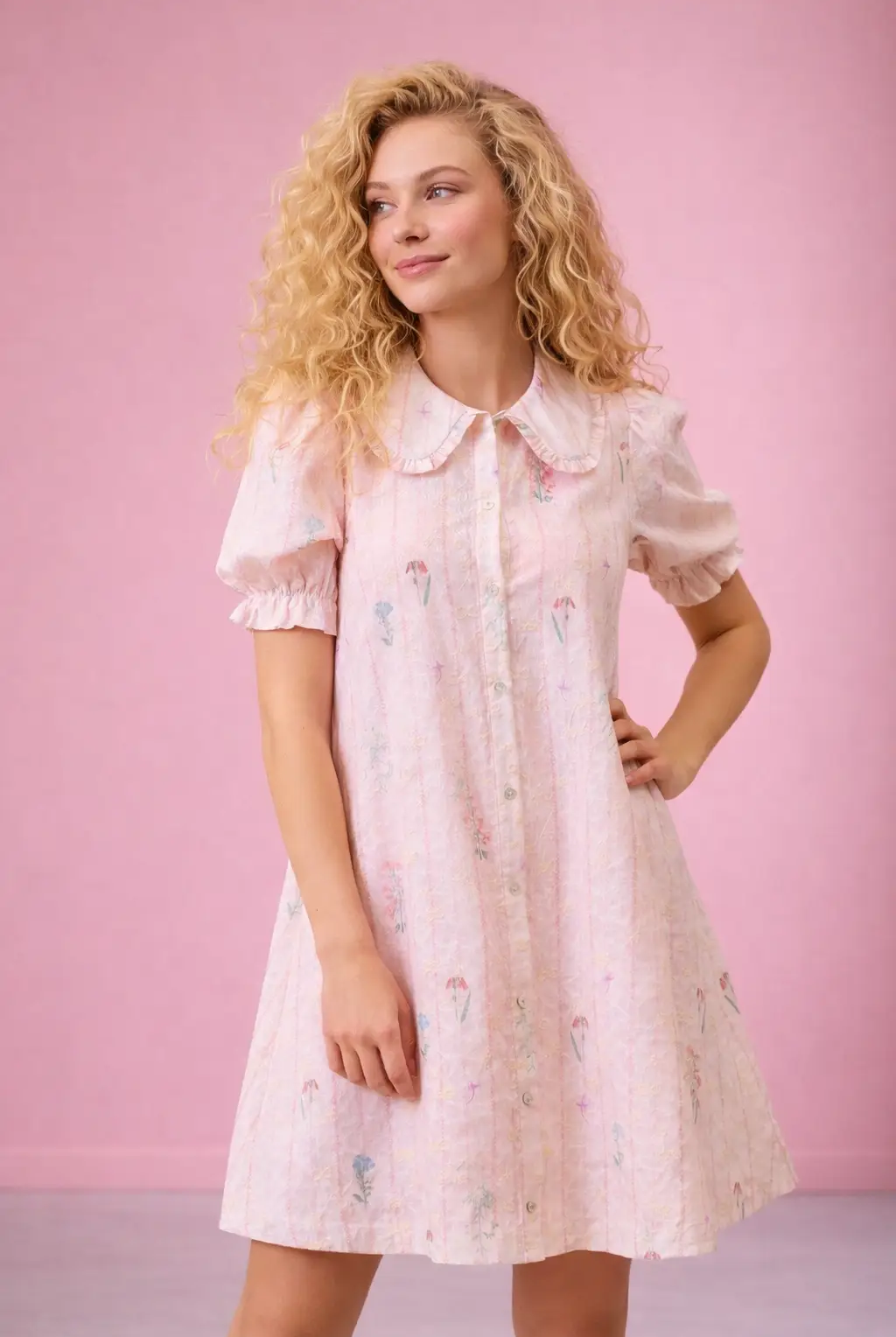 Doe and Rae The Sweet Meadow Embroidered Peter Pan Collar Swing Dress - Dresses