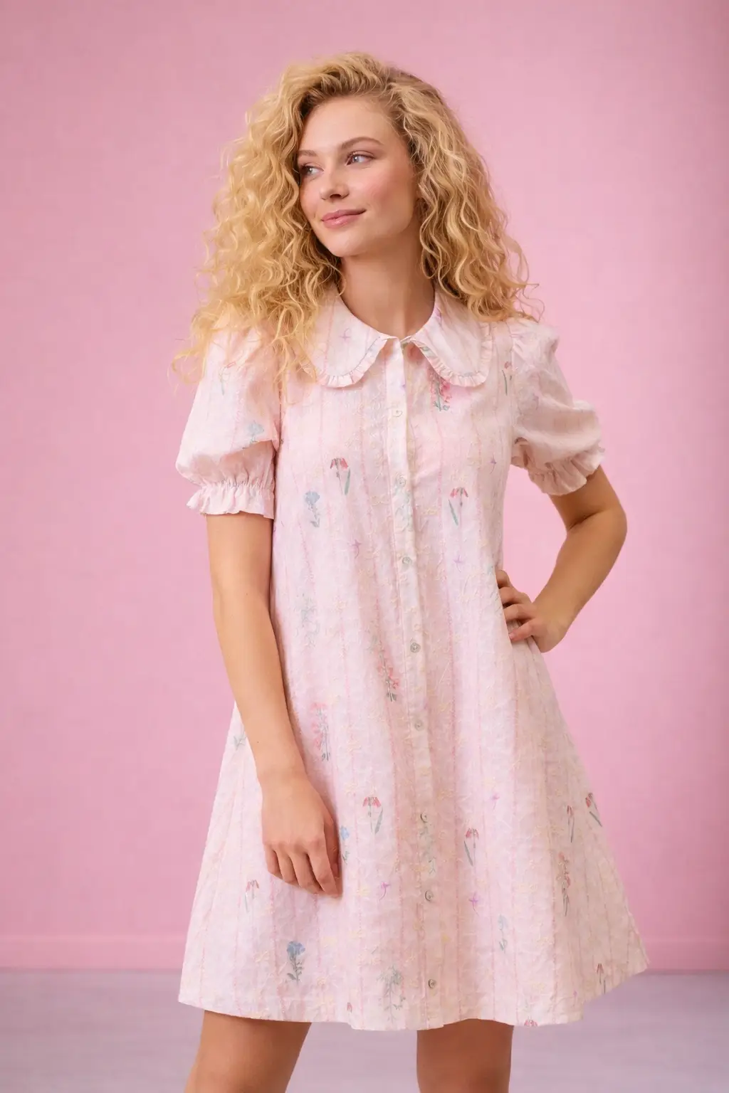 Doe and Rae The Sweet Meadow Embroidered Peter Pan Collar Swing Dress - Dresses
