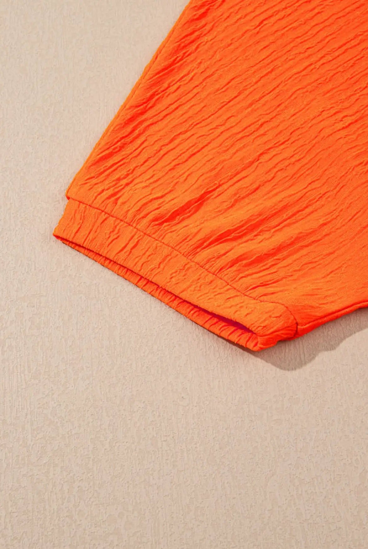 Grateful Threads Boutique Orange Textured V-Neck T-Shirt and Shorts Set - Outfit Sets Orange Textured V Neck T Shirt and Shorts Set