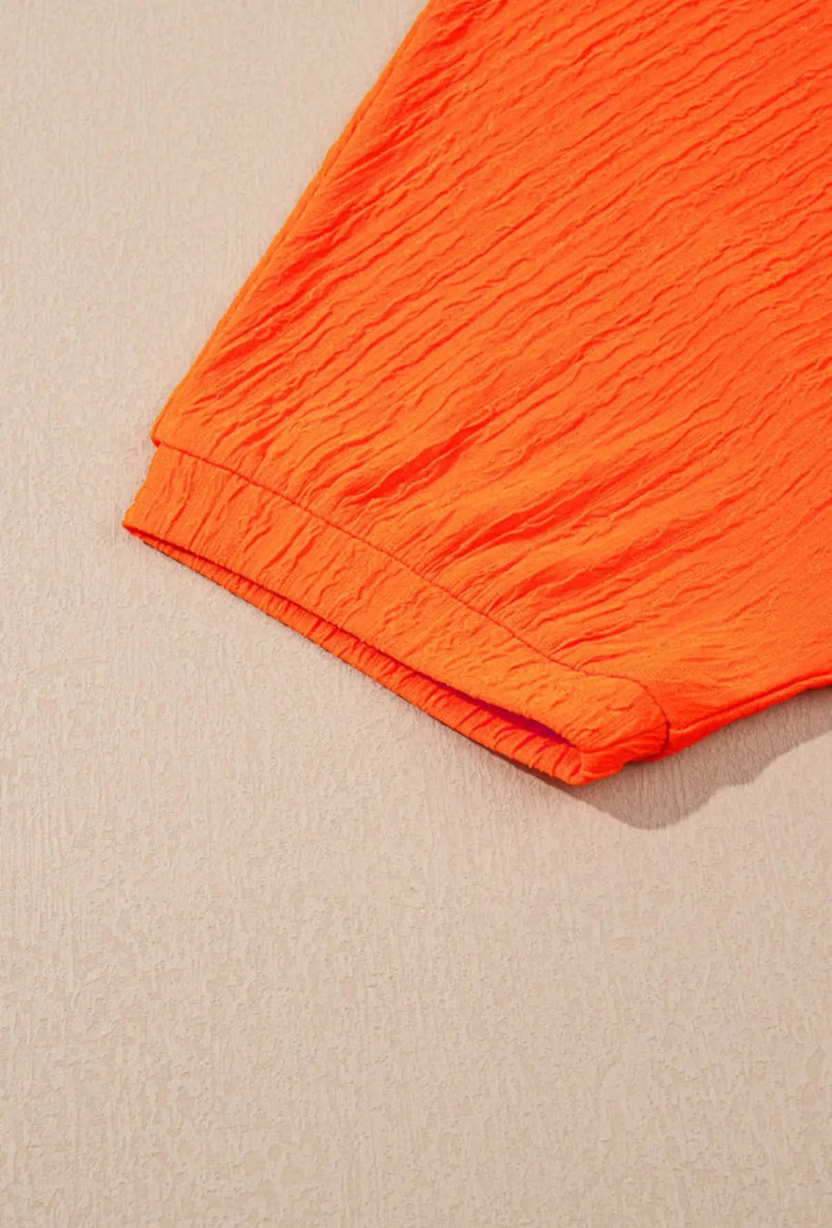 Grateful Threads Boutique Orange Textured V-Neck T-Shirt and Shorts Set - Outfit Sets Orange Textured V Neck T Shirt and Shorts Set