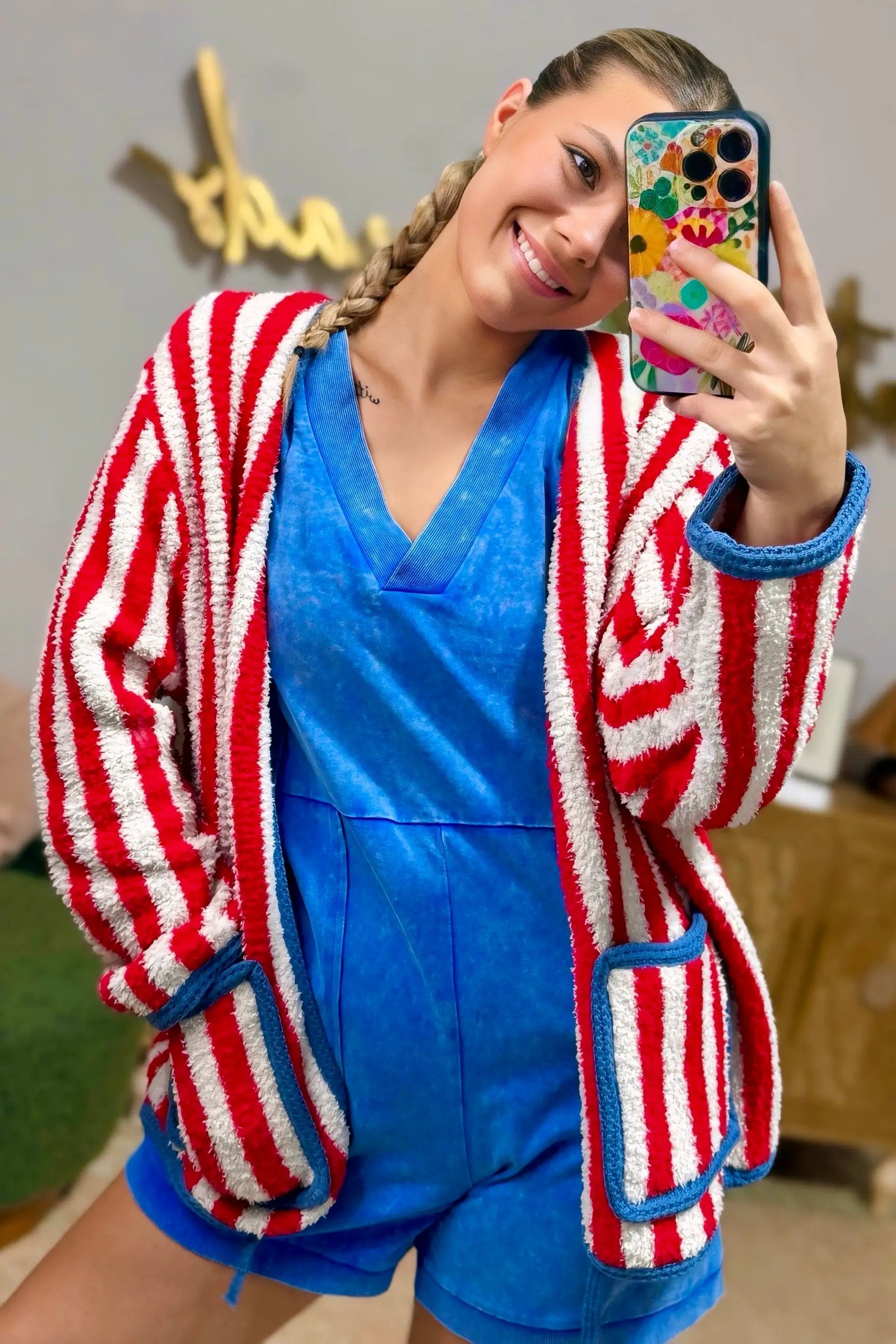 POL POL Rose Back Striped Cardigan - Cardigans