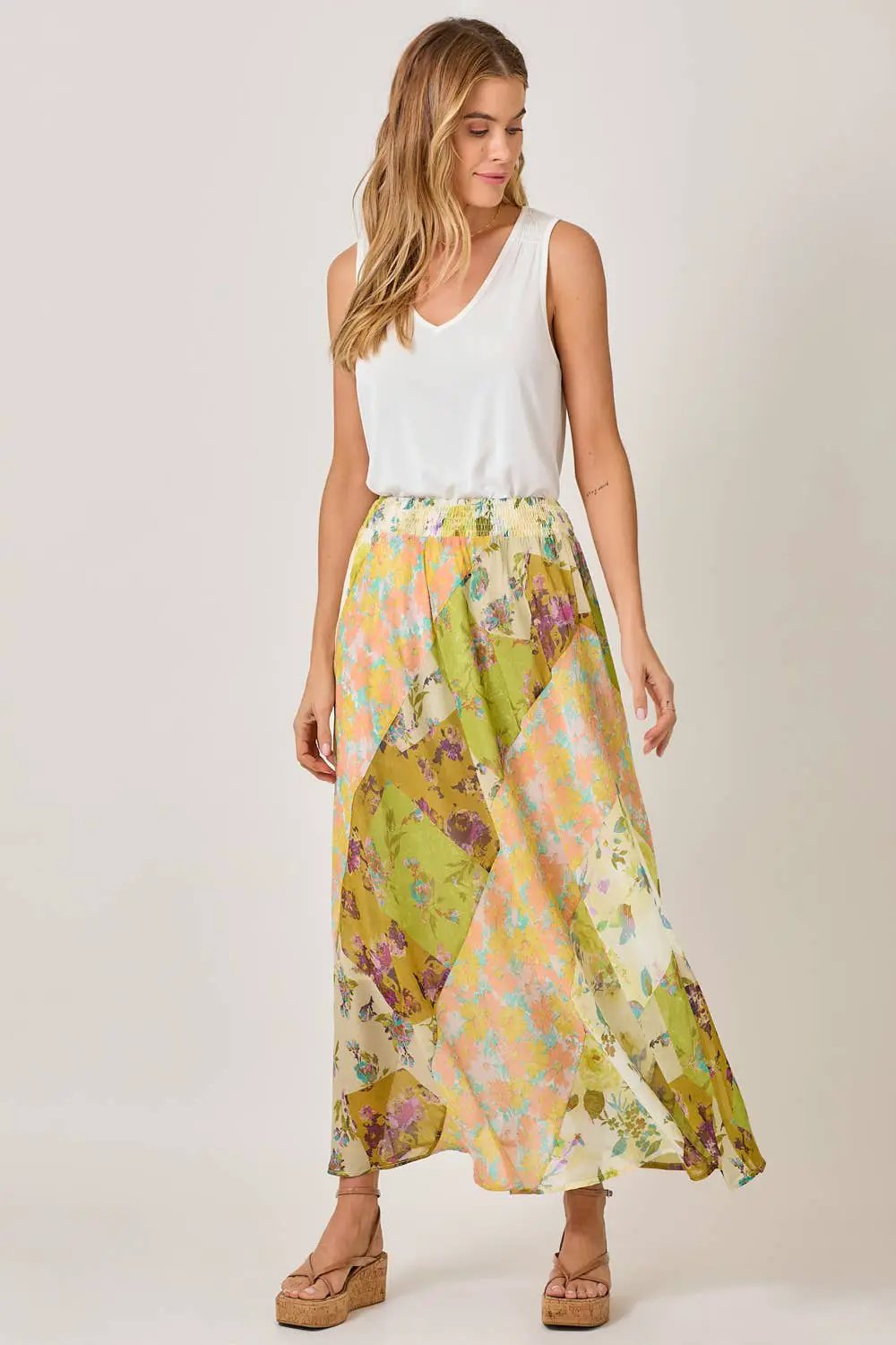 Mystree The Floral Mixed Print Skirt: Citron Mix - Skirts