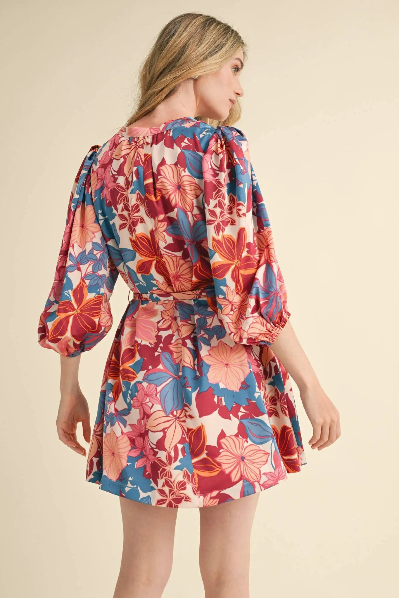 &MERCI Exclusive Blush Multi Floral Puff Sleeve Tie-Waist Mini Dress - Dresses