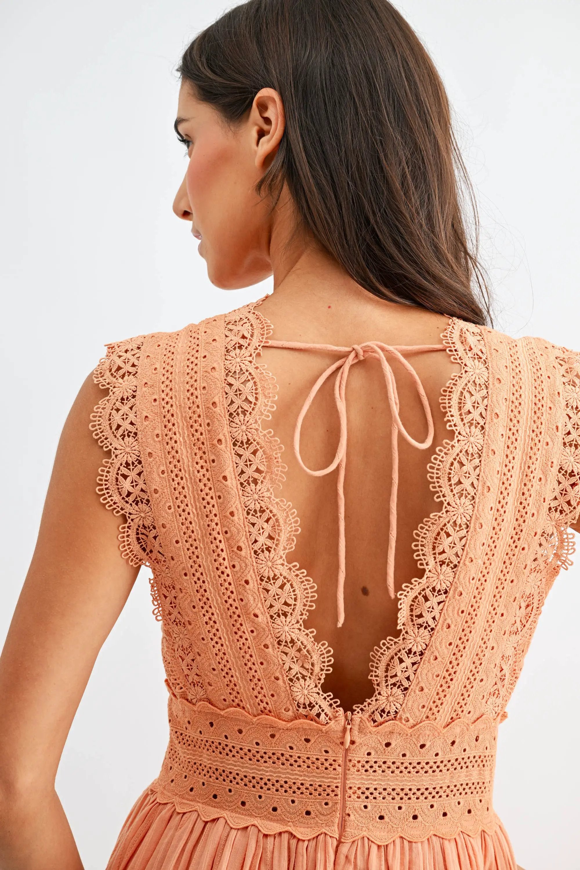 Camellia The Orange Cream Dream Lace Boho Midi Dress - Dresses