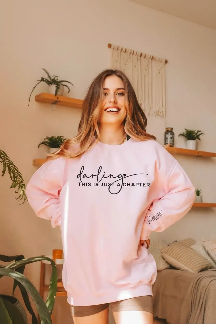 Limeberry Designs The “Just a Chapter – Not The Whole Story” Inspirational Crew Sweatshirt: Pink - Sweatshirts