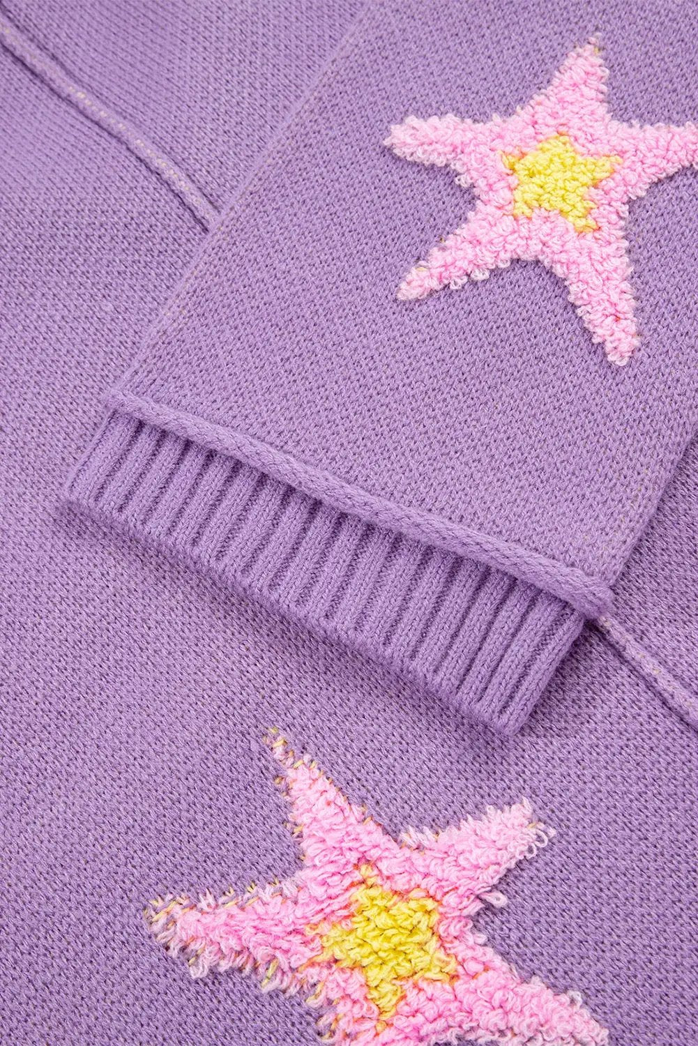 Grateful Threads Boutique Lavender Brushed Star Graphic V-Neck Drop Shoulder Oversize Sweater - Sweaters Lavender Brushed Star Graphic V-Neck Drop Shoulder Oversize Sweater
